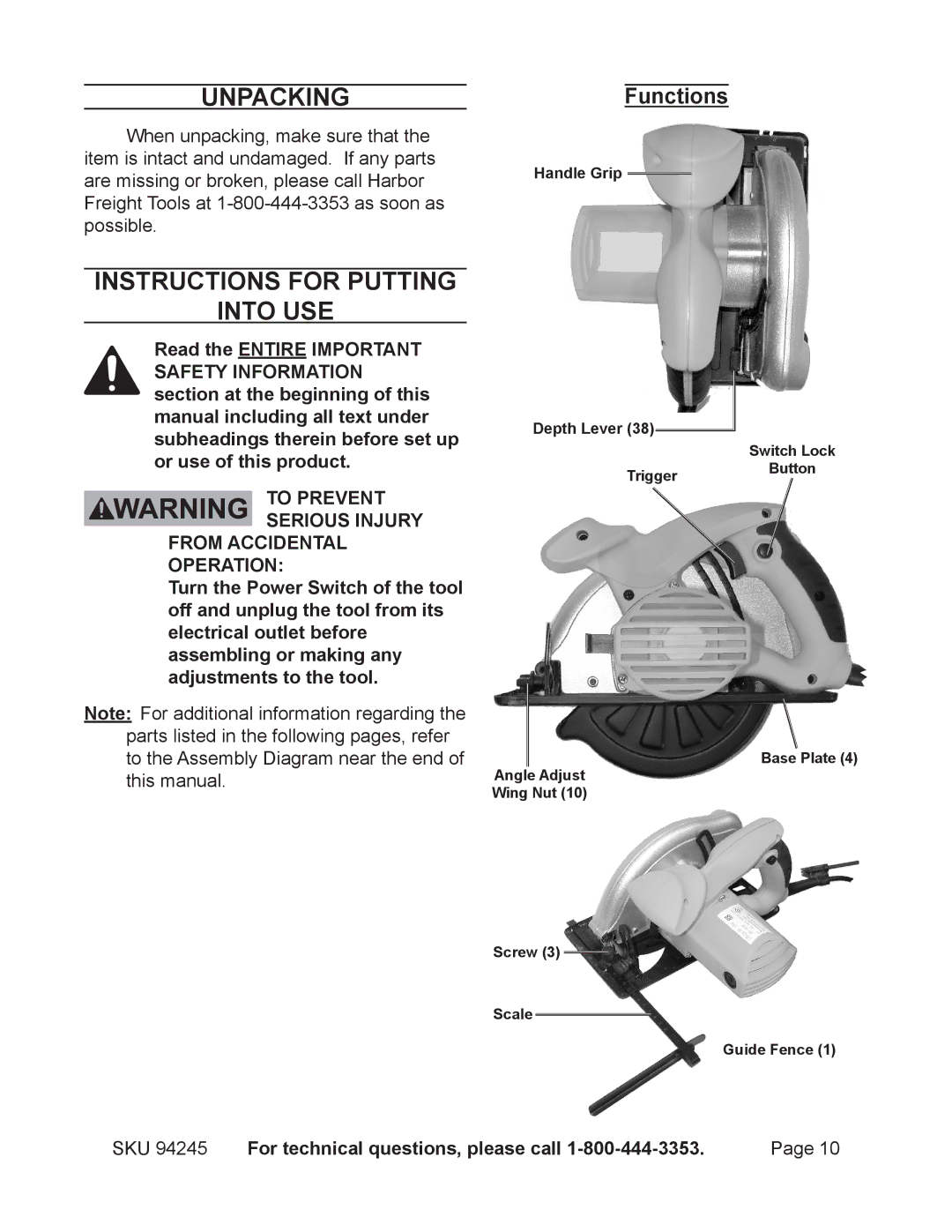 2Wire 94245 operating instructions UnpackingFunctions, Instructions for putting Into use 