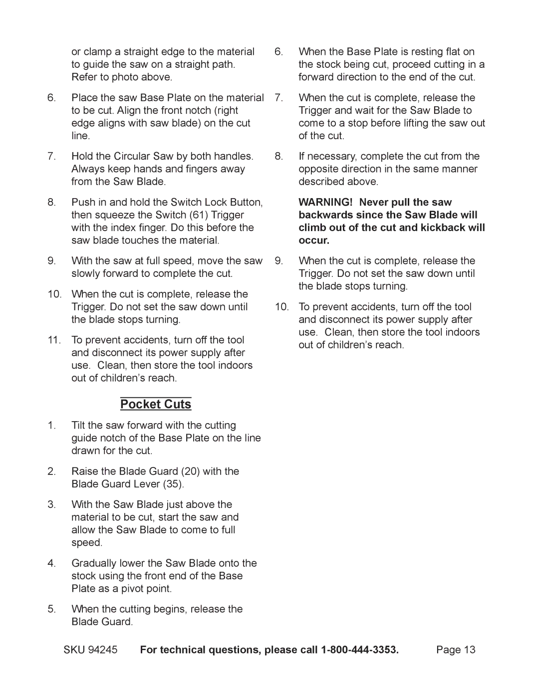 2Wire 94245 operating instructions Pocket Cuts 