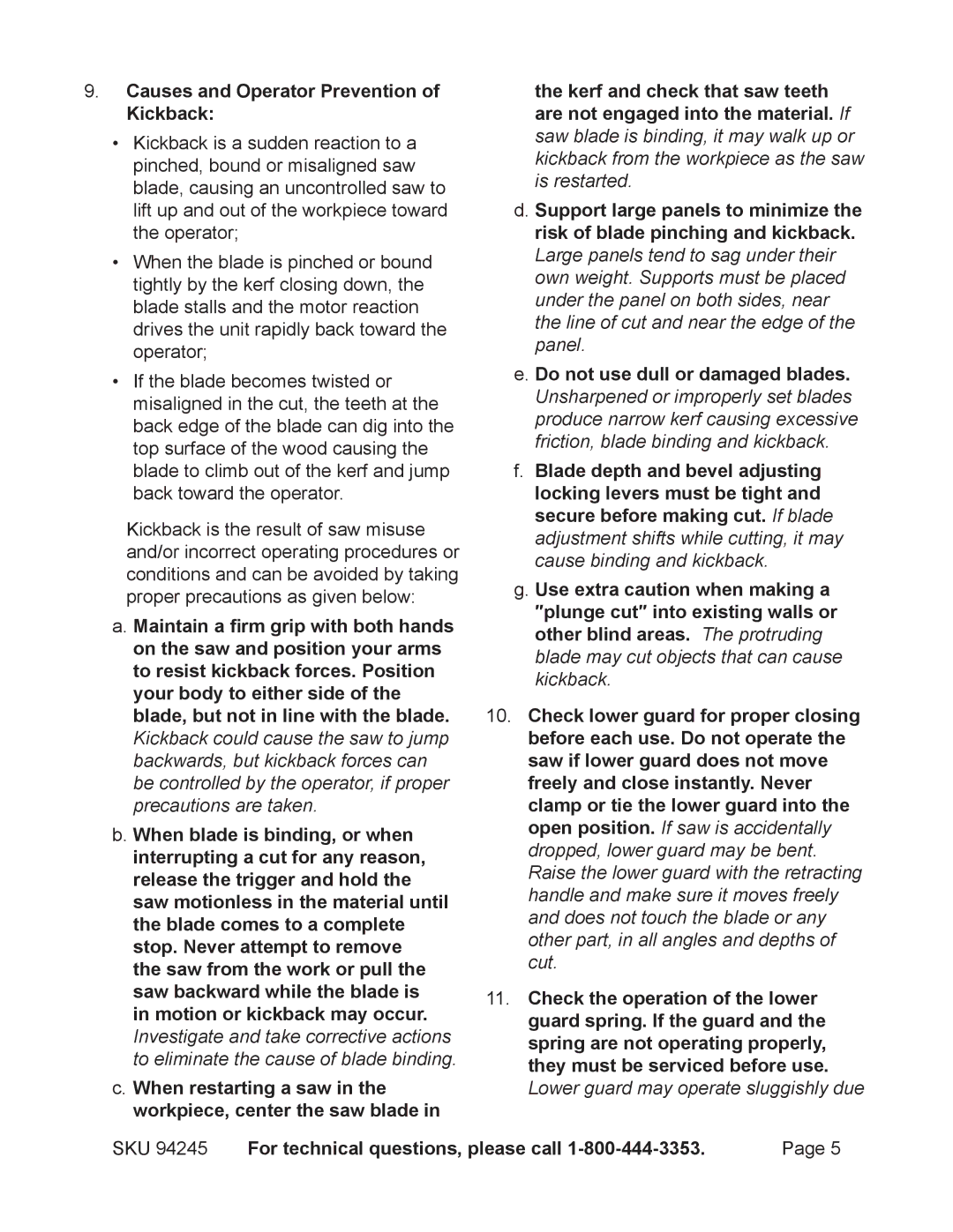 2Wire 94245 operating instructions Causes and Operator Prevention of Kickback 