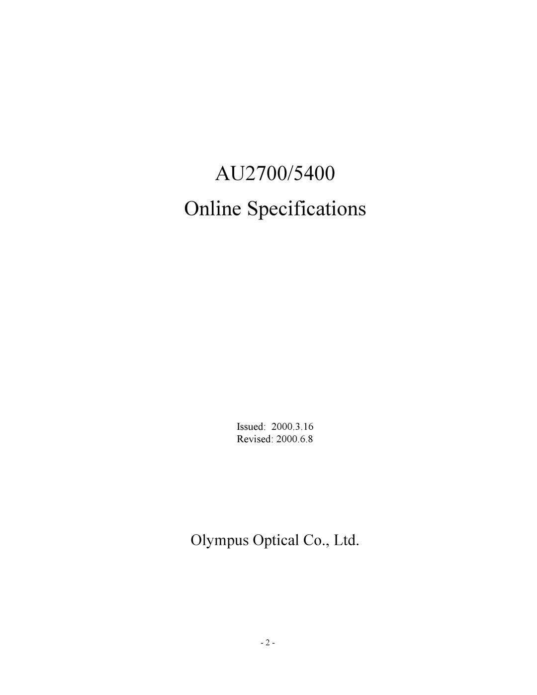 2Wire AU5400 specifications AU2700/5400 Online Specifications, Issued Revised 