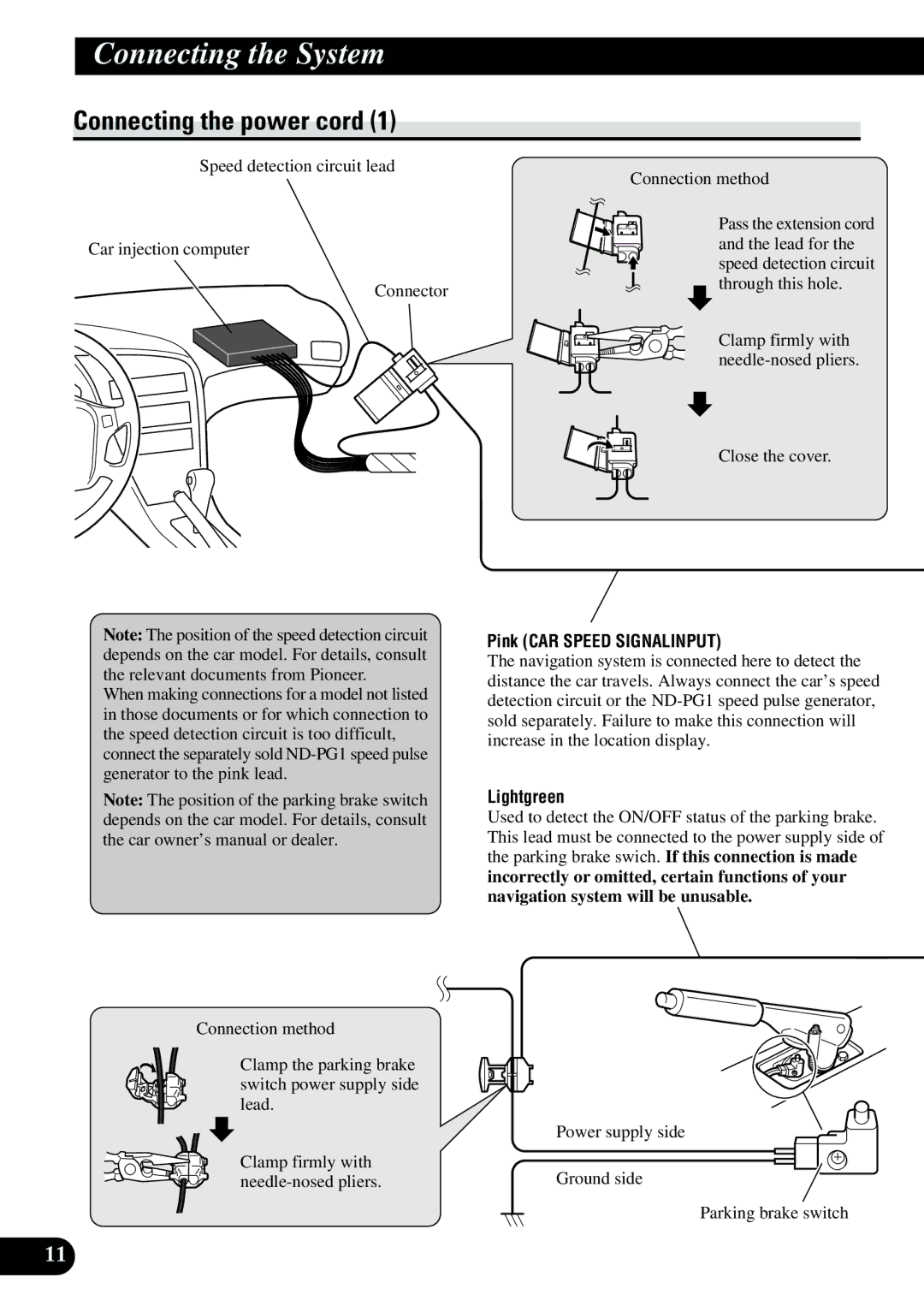 2Wire AVIC-9DVD installation manual Connecting the power cord, Pink CAR Speed Signalinput 