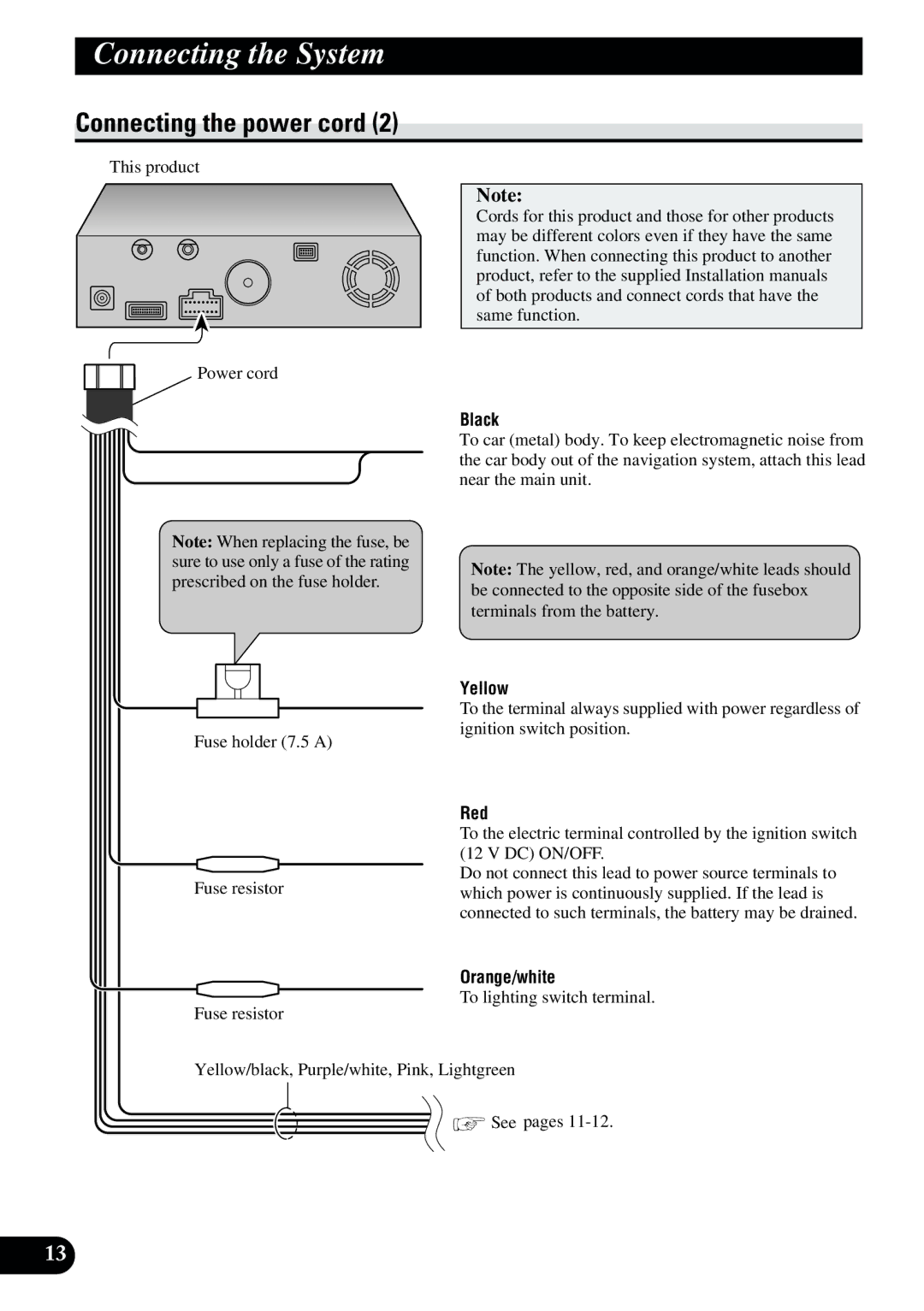 2Wire AVIC-9DVD installation manual Yellow 