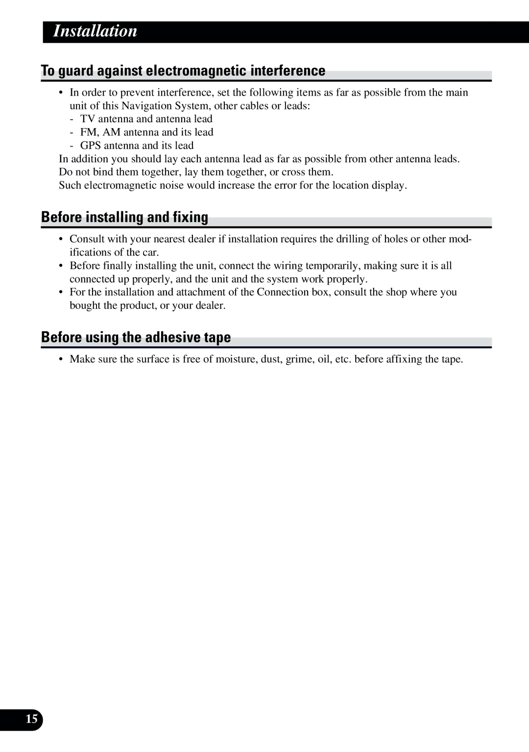 2Wire AVIC-9DVD installation manual To guard against electromagnetic interference, Before installing and fixing 