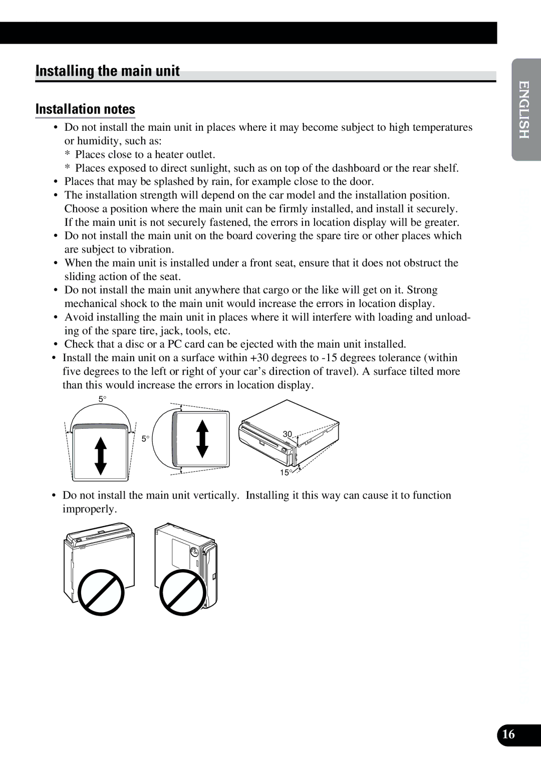 2Wire AVIC-9DVD installation manual Installing the main unit, Installation notes 