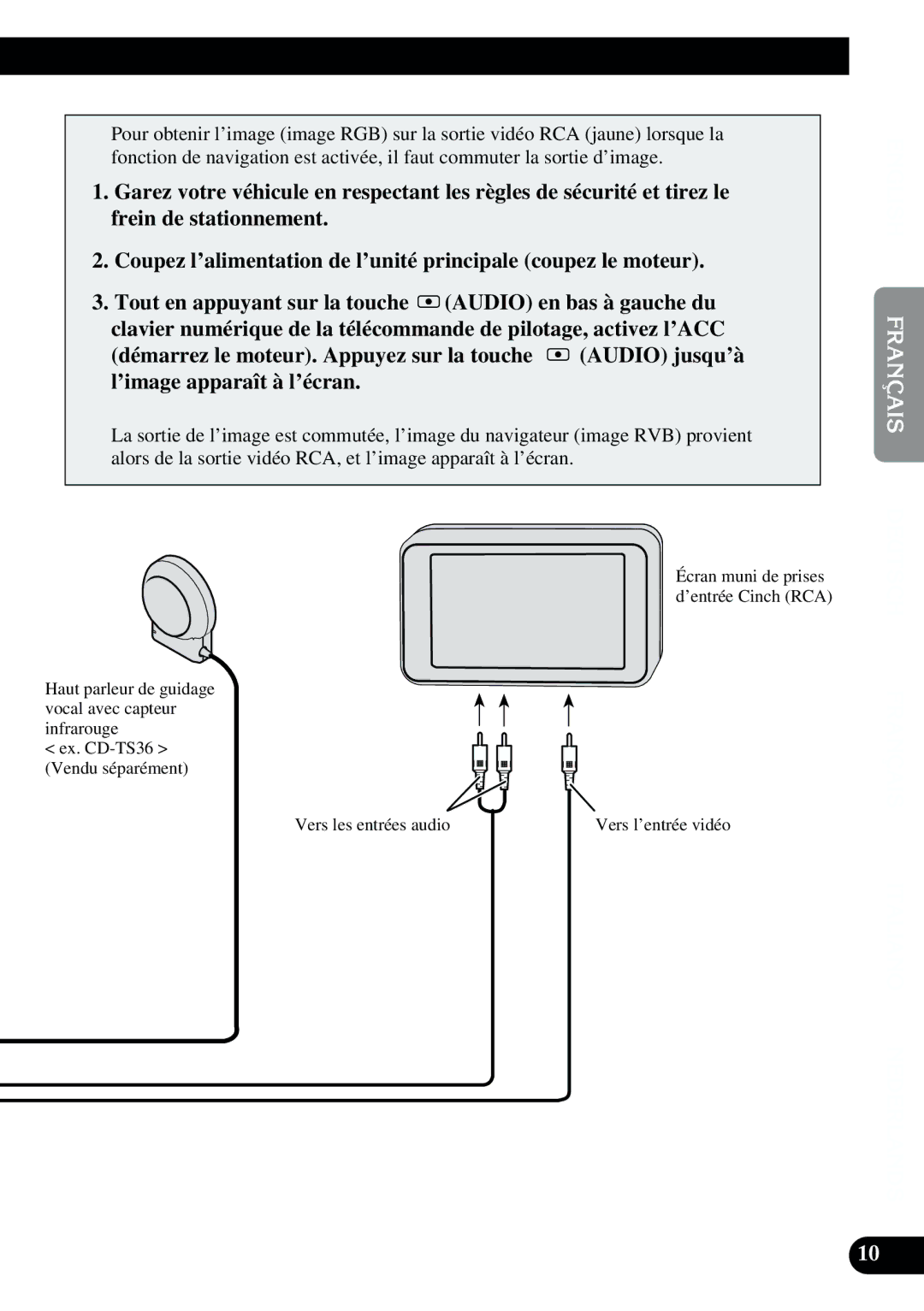 2Wire AVIC-9DVD installation manual Écran muni de prises d’entrée Cinch RCA 