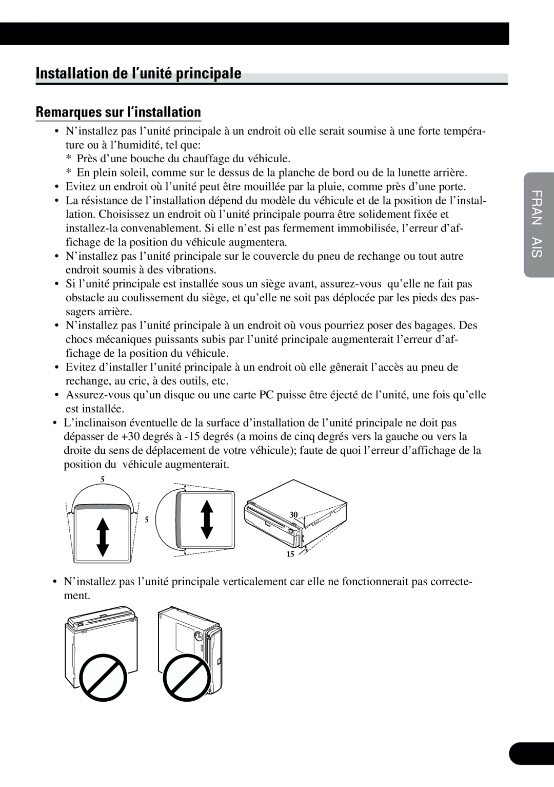 2Wire AVIC-9DVD installation manual Installation de l’unité principale, Remarques sur l’installation 