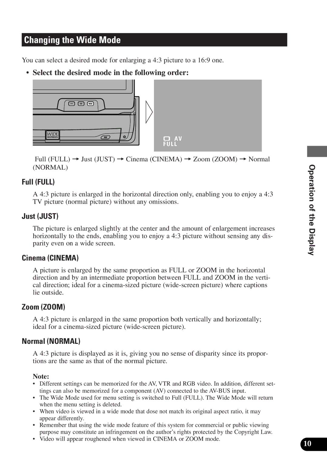 2Wire AVX-7300 operation manual Changing the Wide Mode 