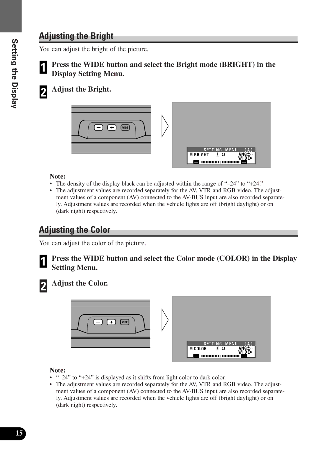 2Wire AVX-7300 operation manual Adjusting the Bright, Adjusting the Color 