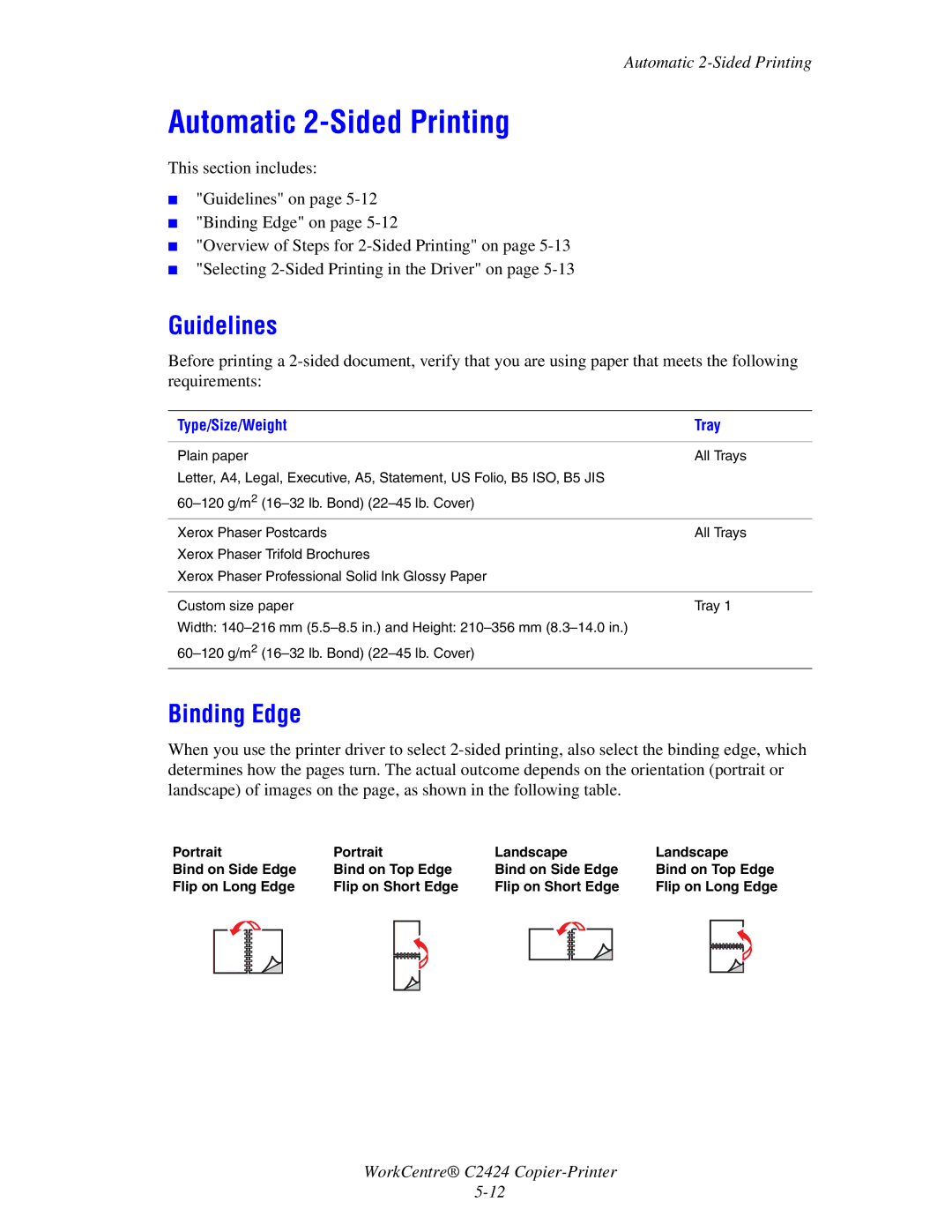 2Wire C424 manual Automatic 2-Sided Printing, Guidelines, Binding Edge 