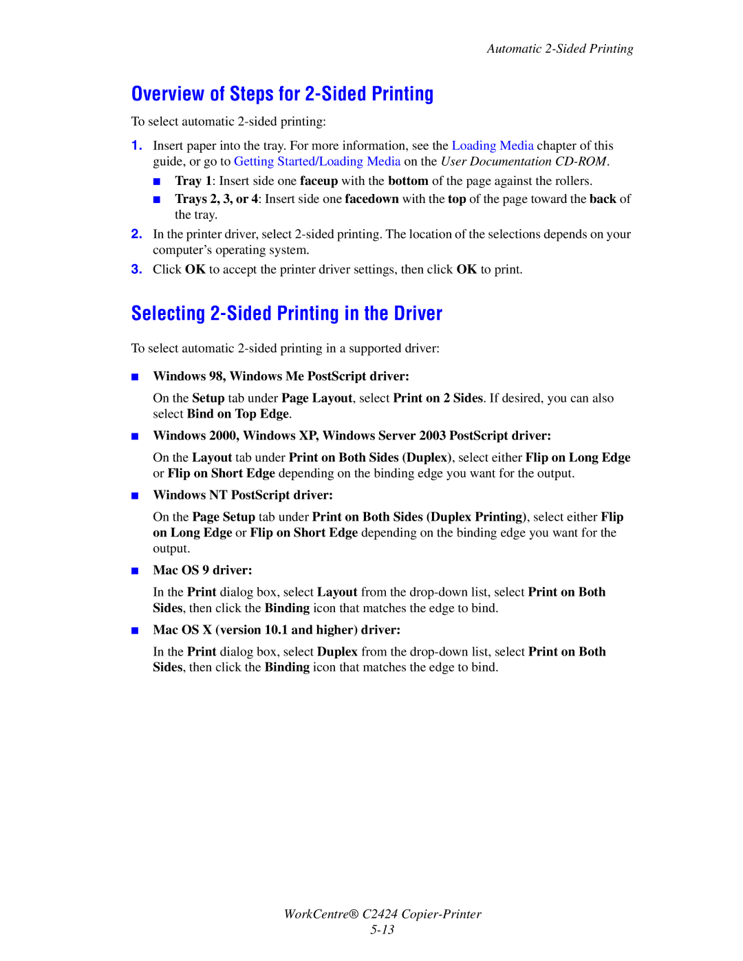 2Wire C424 manual Overview of Steps for 2-Sided Printing, Selecting 2-Sided Printing in the Driver 