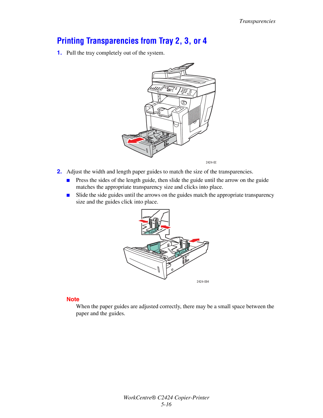 2Wire C424 manual Printing Transparencies from Tray 2, 3, or 