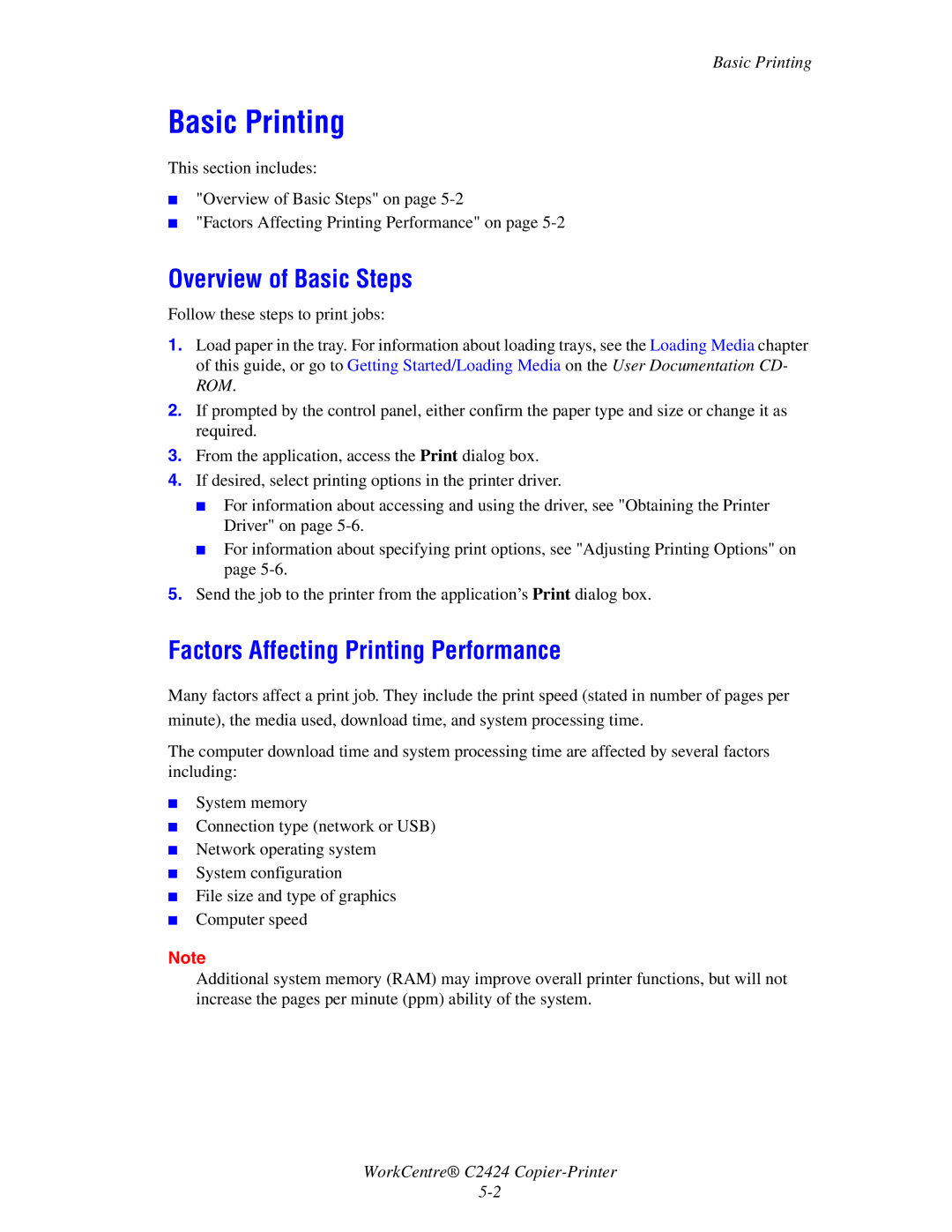 2Wire C424 manual Basic Printing, Overview of Basic Steps, Factors Affecting Printing Performance 