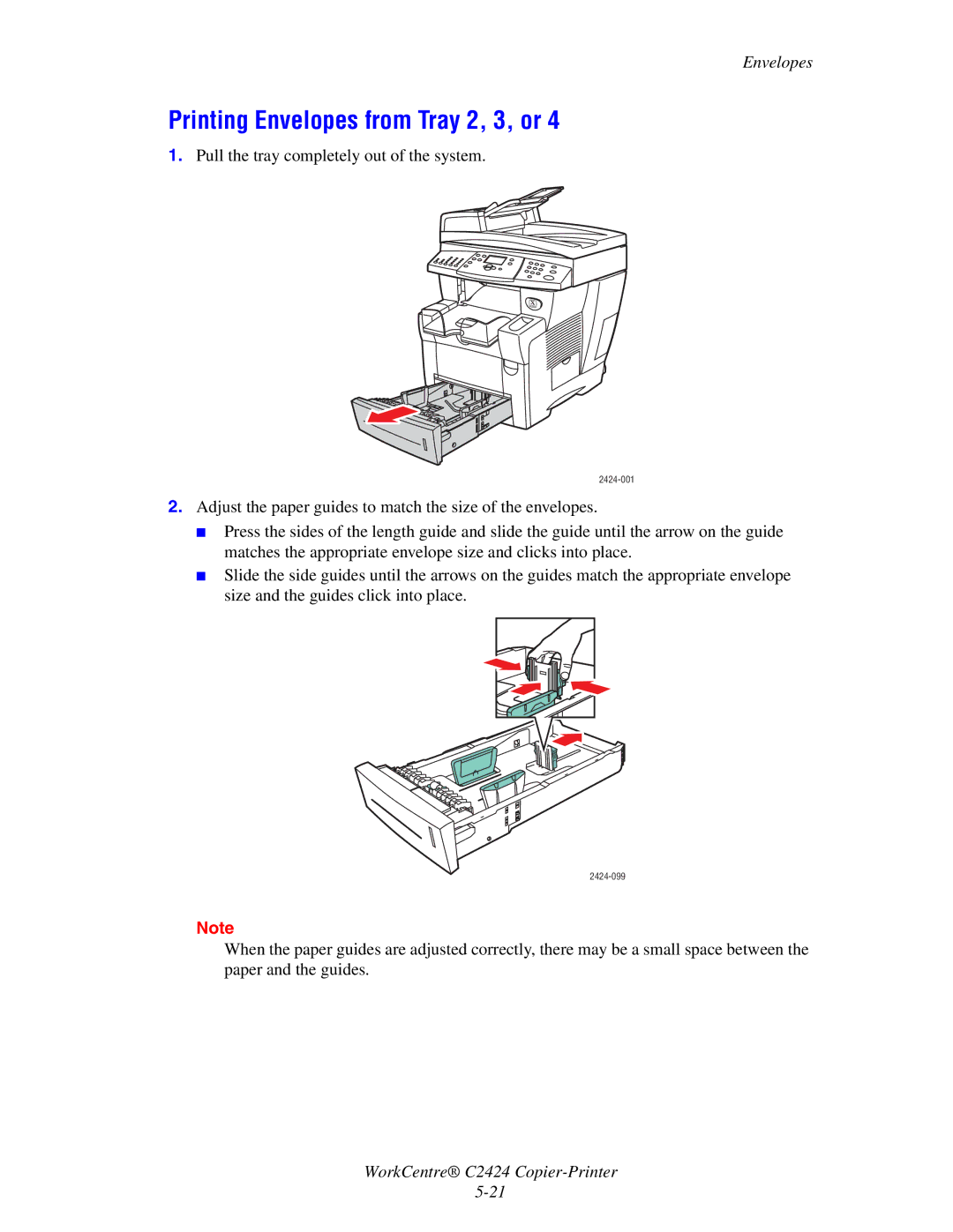 2Wire C424 manual Printing Envelopes from Tray 2, 3, or 