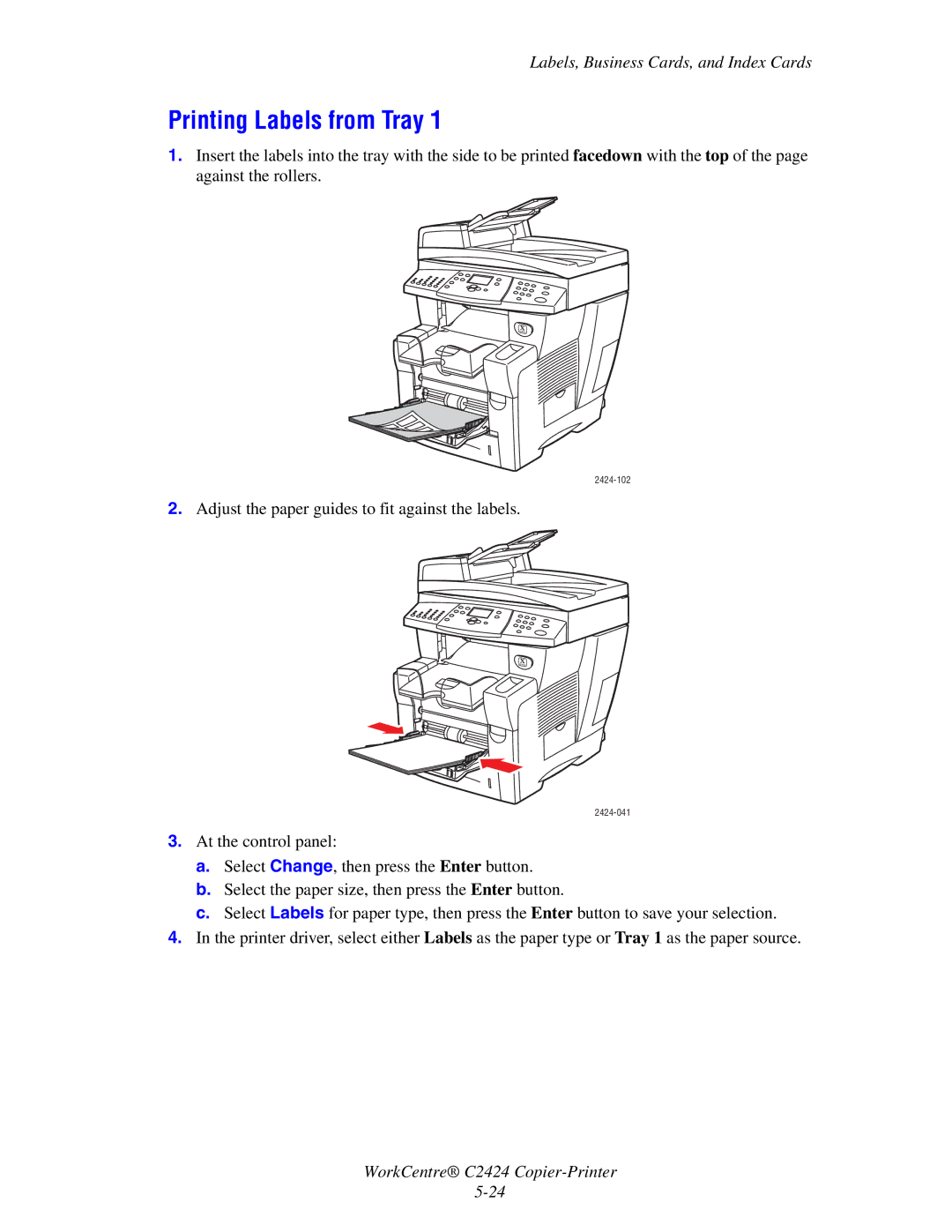 2Wire C424 manual Printing Labels from Tray 