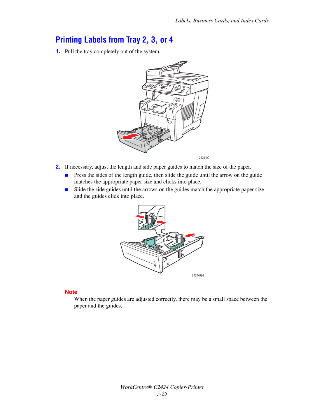 2Wire C424 manual Printing Labels from Tray 2, 3, or 