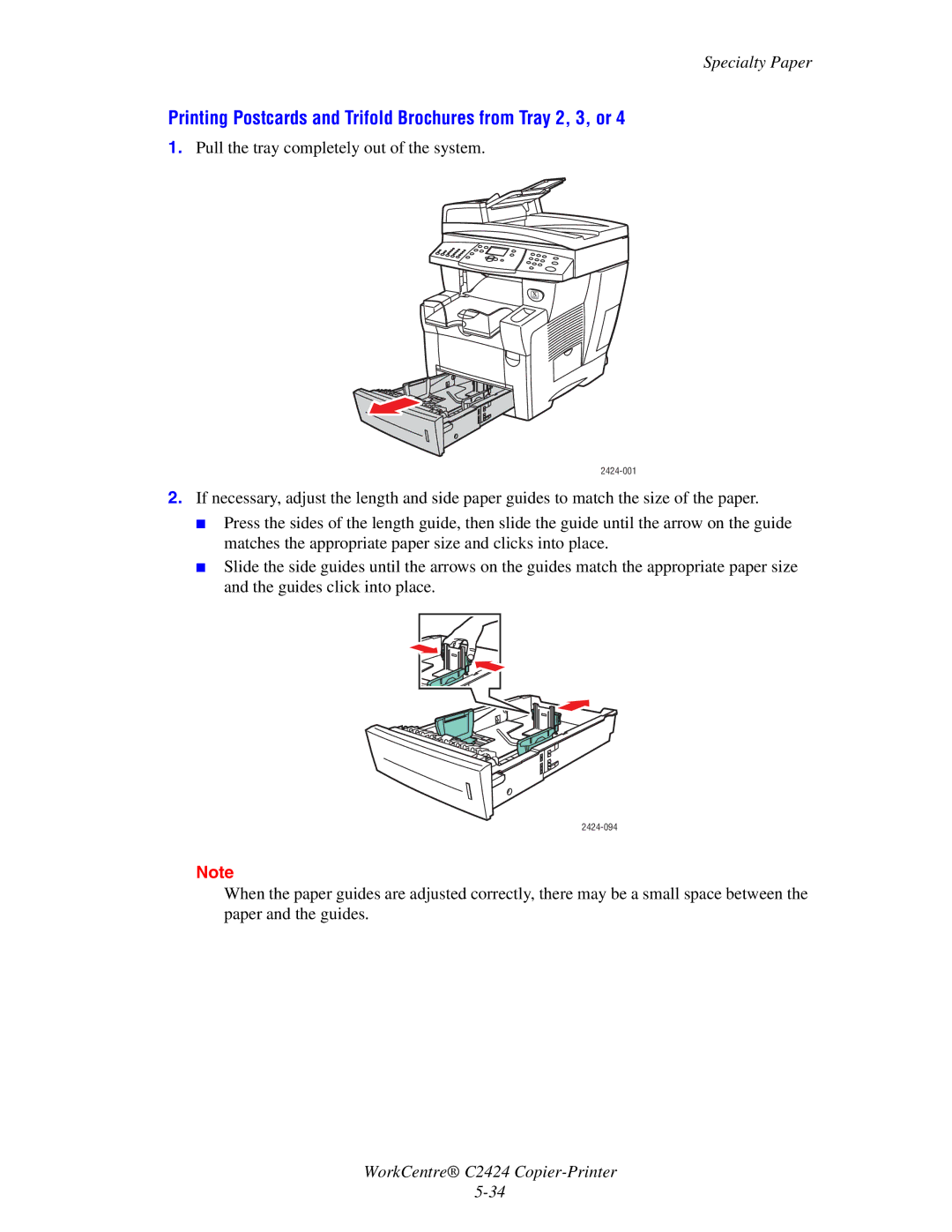 2Wire C424 manual Printing Postcards and Trifold Brochures from Tray 2, 3, or 