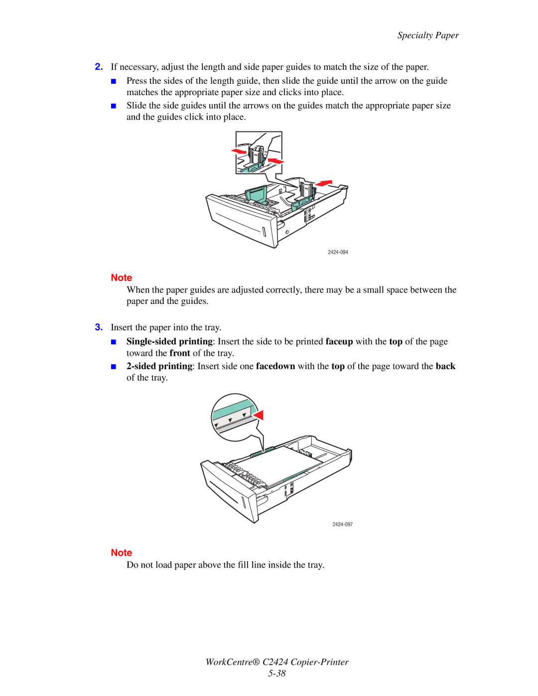 2Wire C424 manual Do not load paper above the fill line inside the tray 