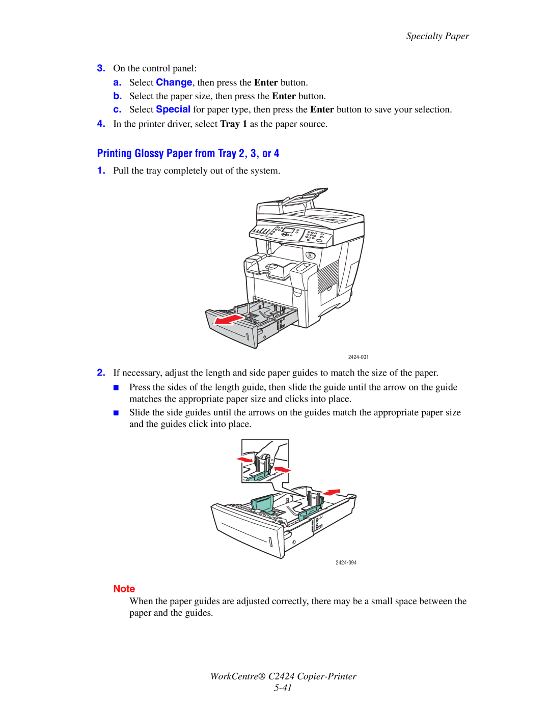 2Wire C424 manual Printing Glossy Paper from Tray 2, 3, or 