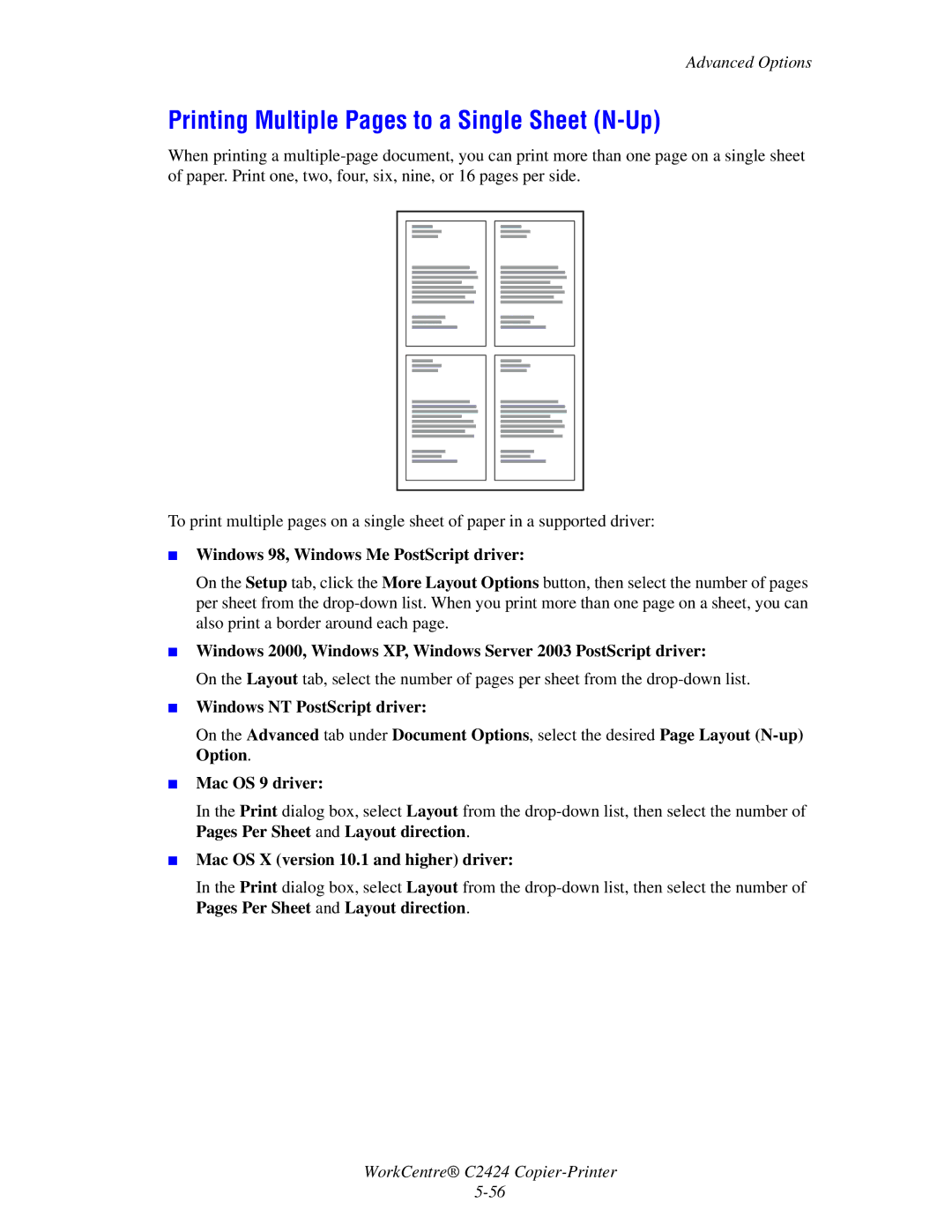 2Wire C424 manual Printing Multiple Pages to a Single Sheet N-Up 