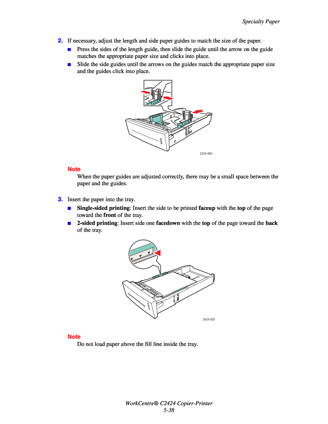 2Wire C424 manual WorkCentre C2424 Copier-Printer, Specialty Paper 