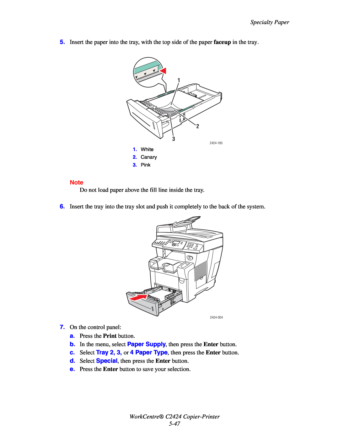 2Wire C424 manual WorkCentre C2424 Copier-Printer, Specialty Paper 