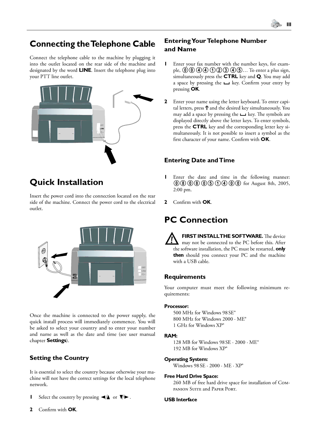 2Wire F110 user manual Quick Installation, PC Connection, Connecting theTelephone Cable 