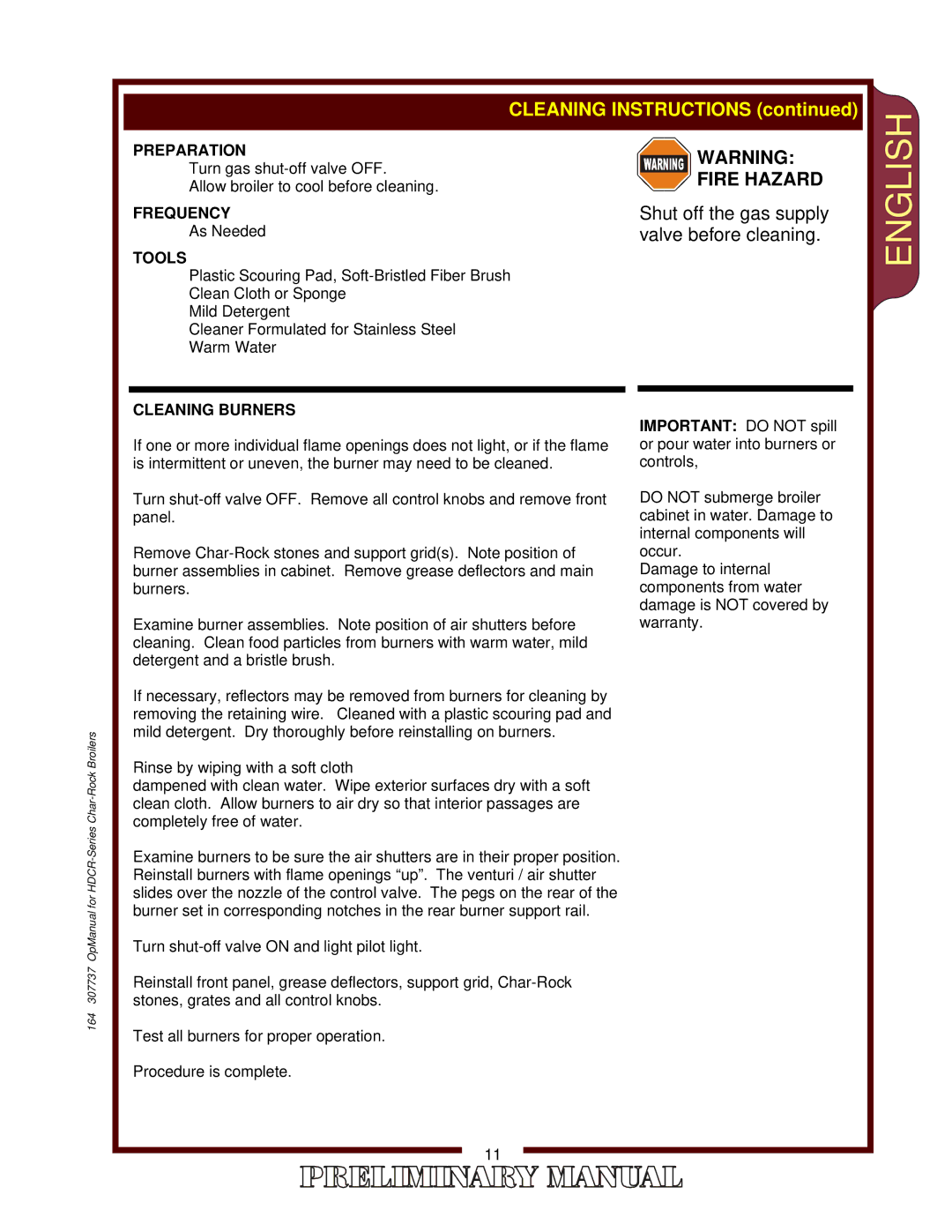 2Wire HDCR-1230G, HDCR-4830G, HDCR-2430G, HDCR-3630G operation manual Fire Hazard, Cleaning Burners 