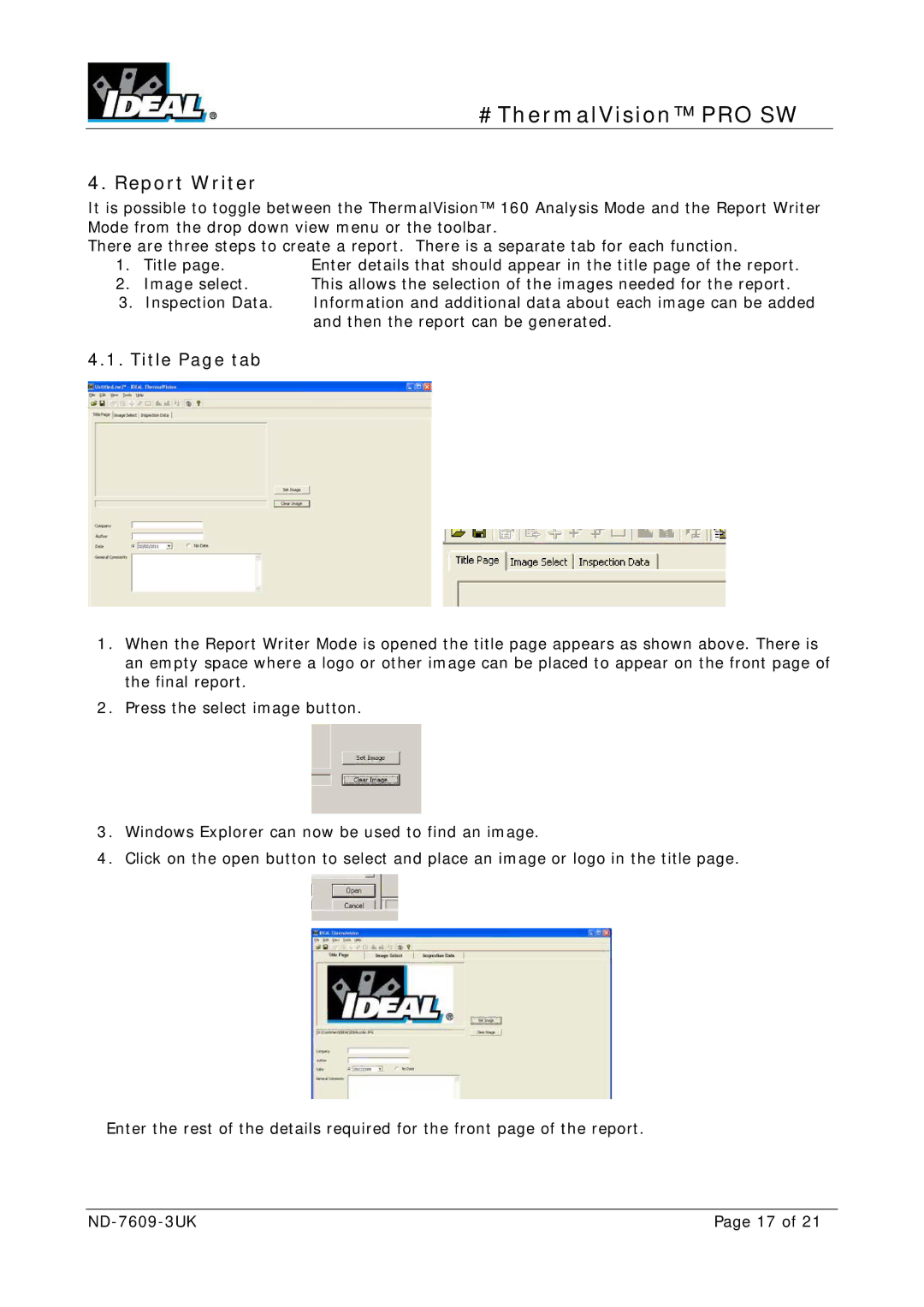 2Wire ND-7609-3UK instruction manual Report Writer, Title Page tab 