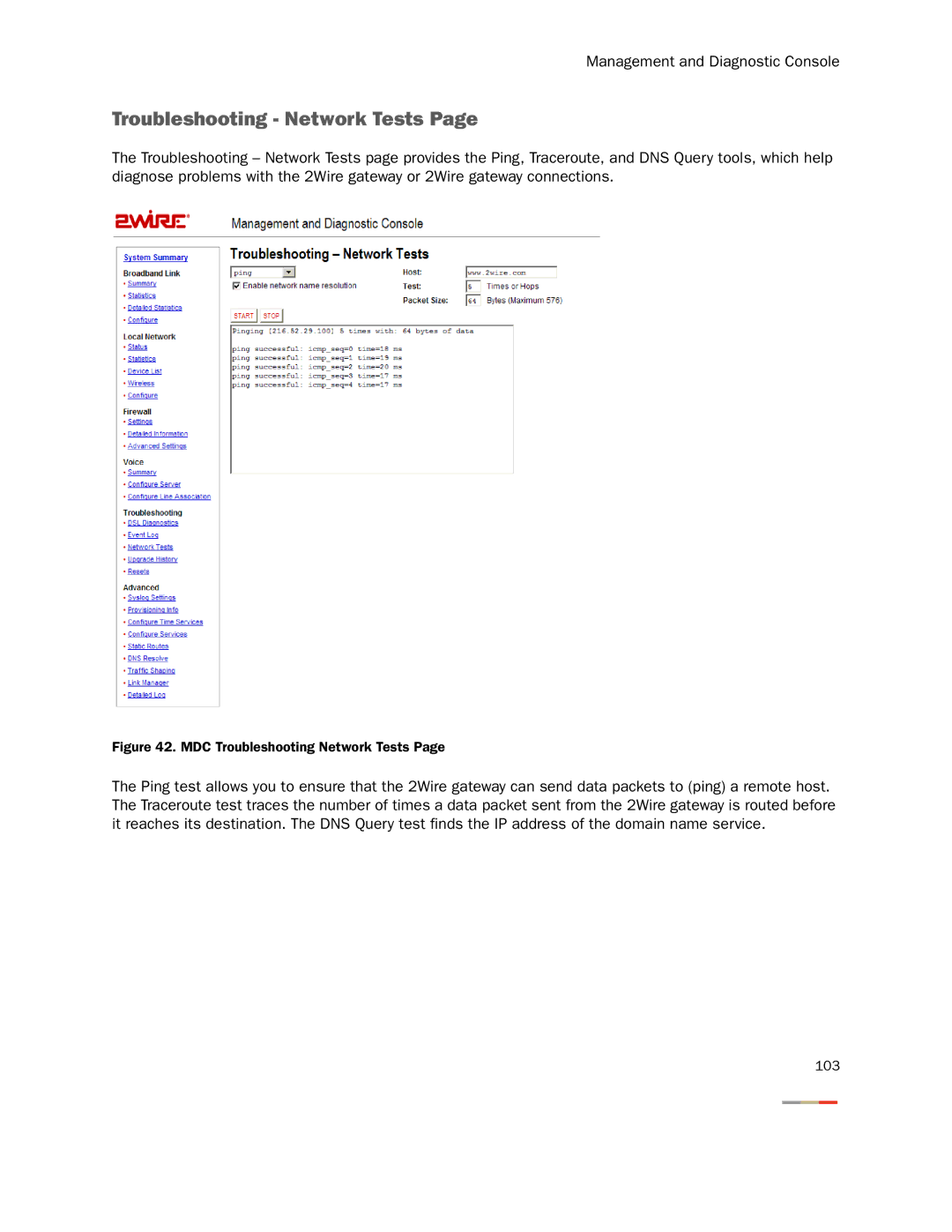 2Wire None manual MDC Troubleshooting Network Tests 