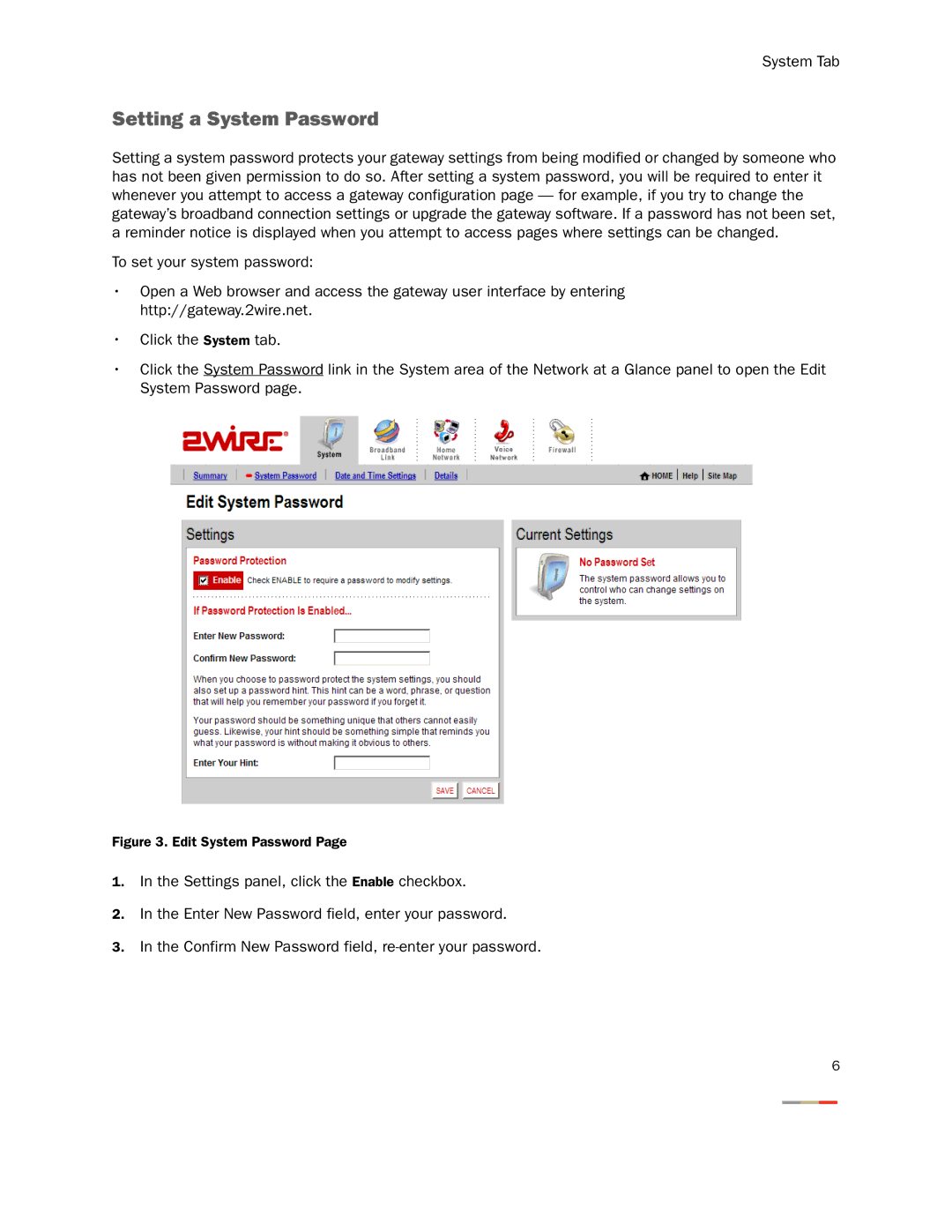 2Wire None manual Setting a System Password, Edit System Password 