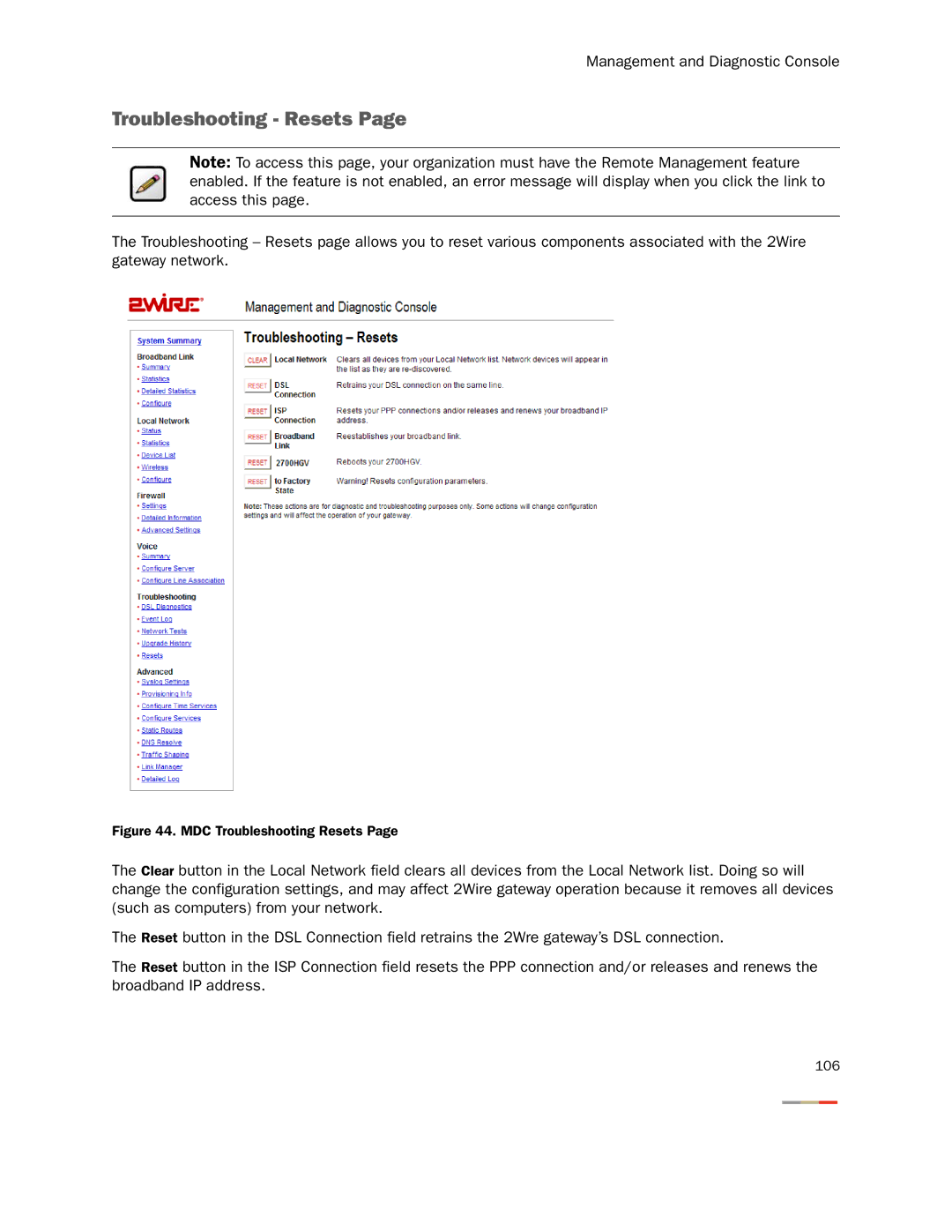 2Wire None manual MDC Troubleshooting Resets 