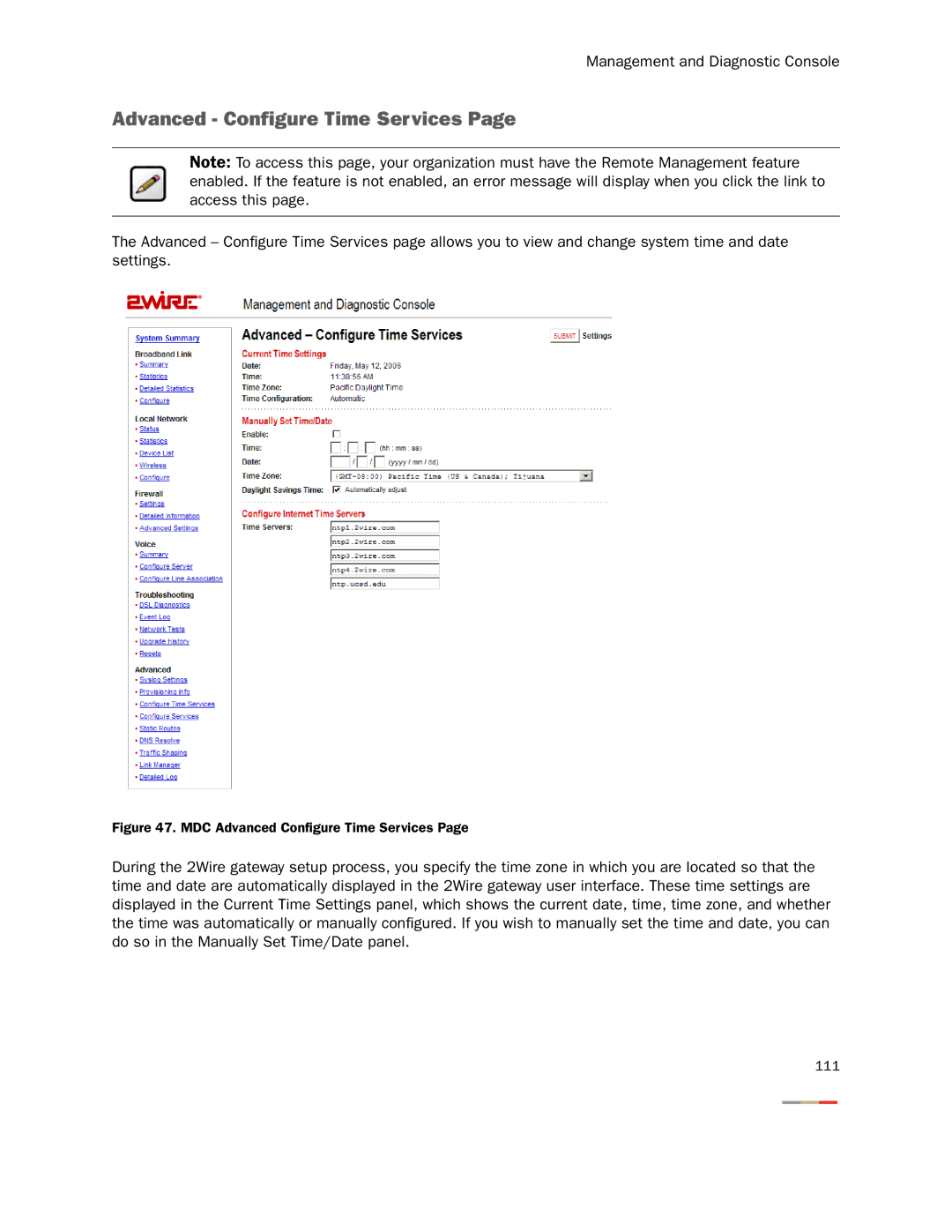 2Wire None manual MDC Advanced Configure Time Services 