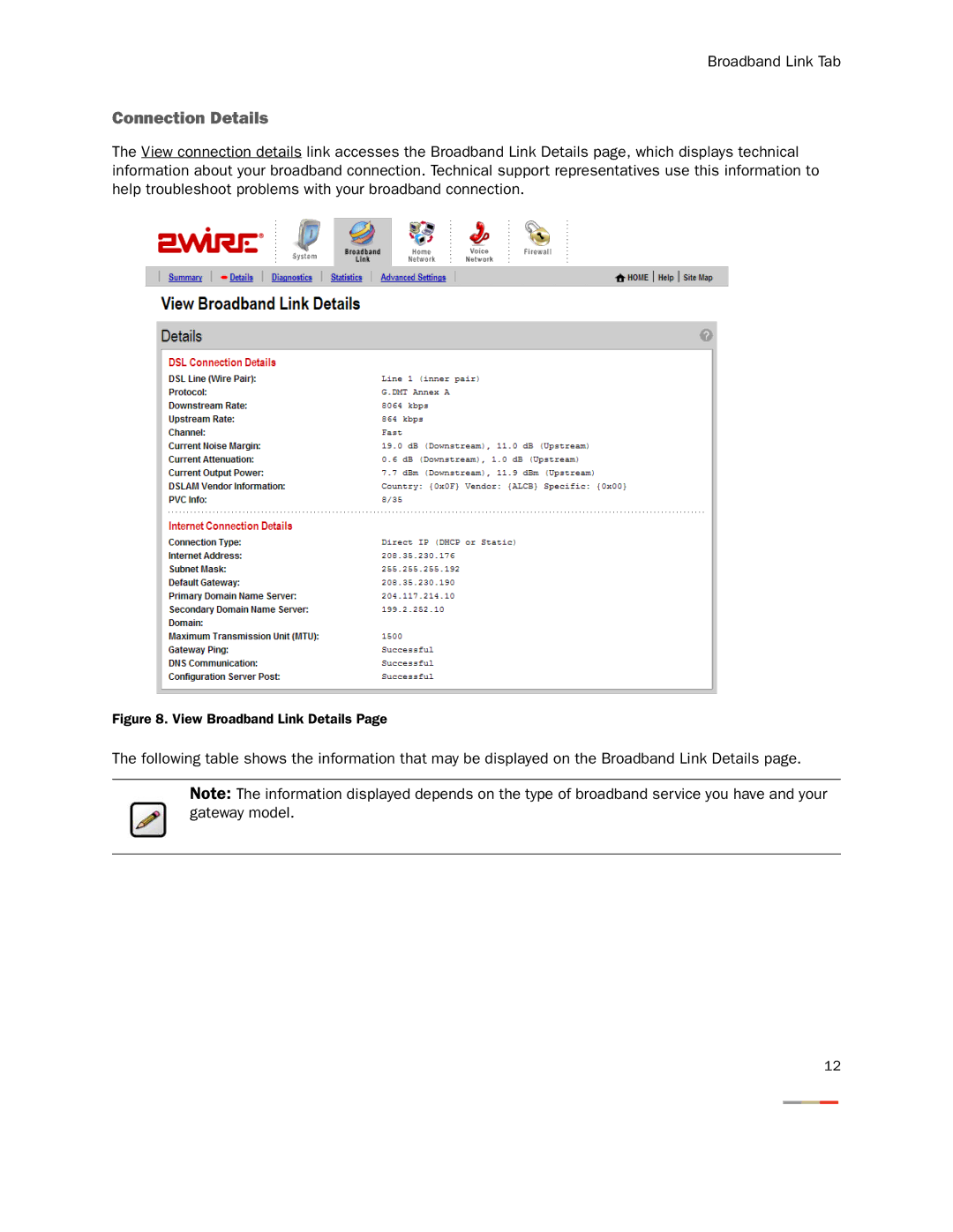 2Wire None manual Connection Details, View Broadband Link Details 