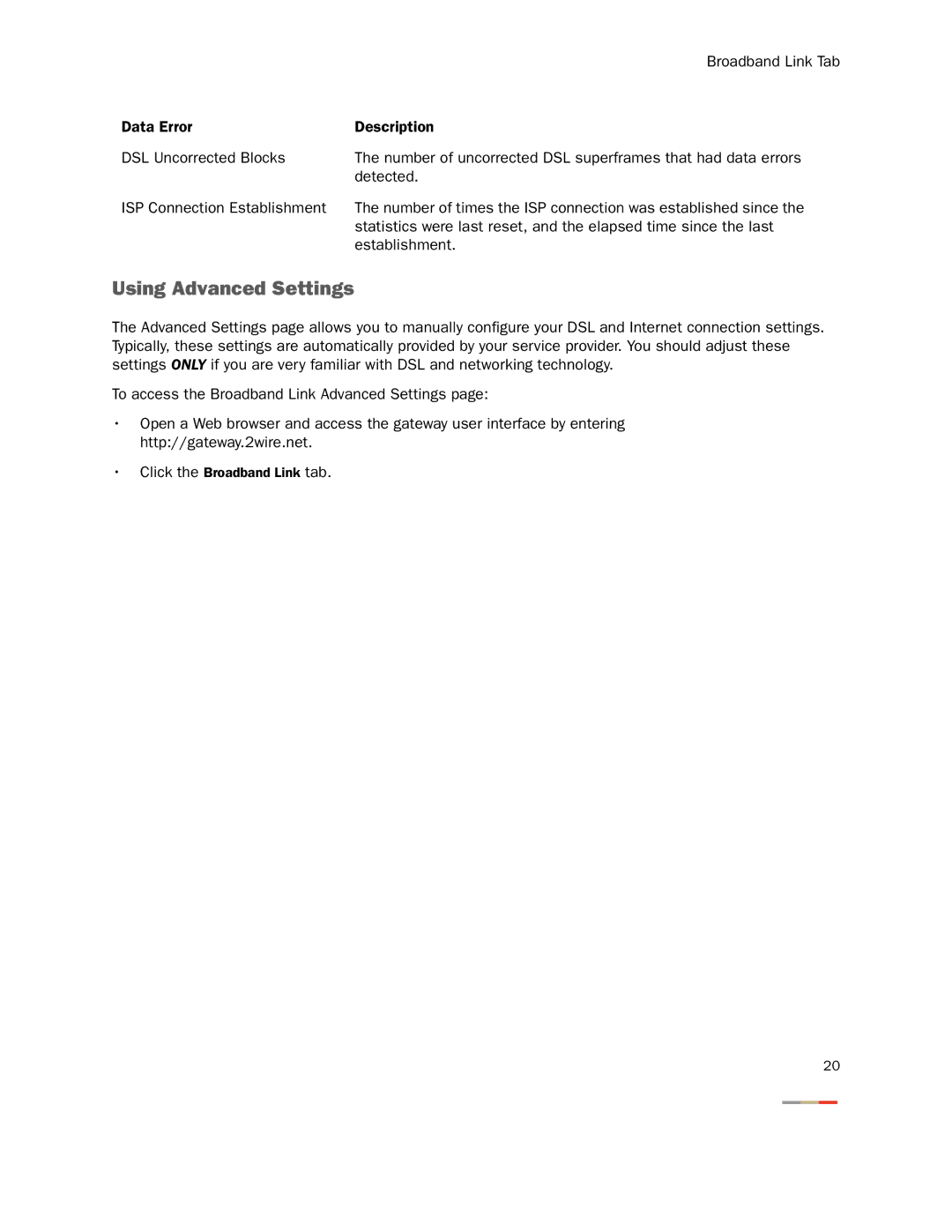 2Wire None manual Using Advanced Settings 