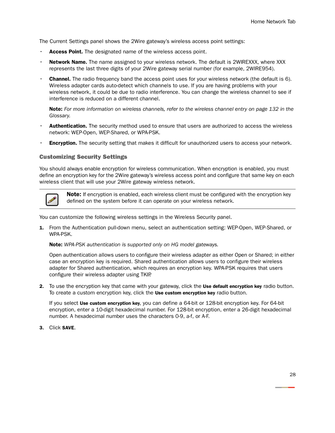 2Wire None manual Customizing Security Settings 