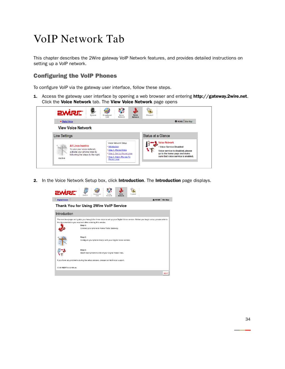 2Wire None manual VoIP Network Tab, Configuring the VoIP Phones 