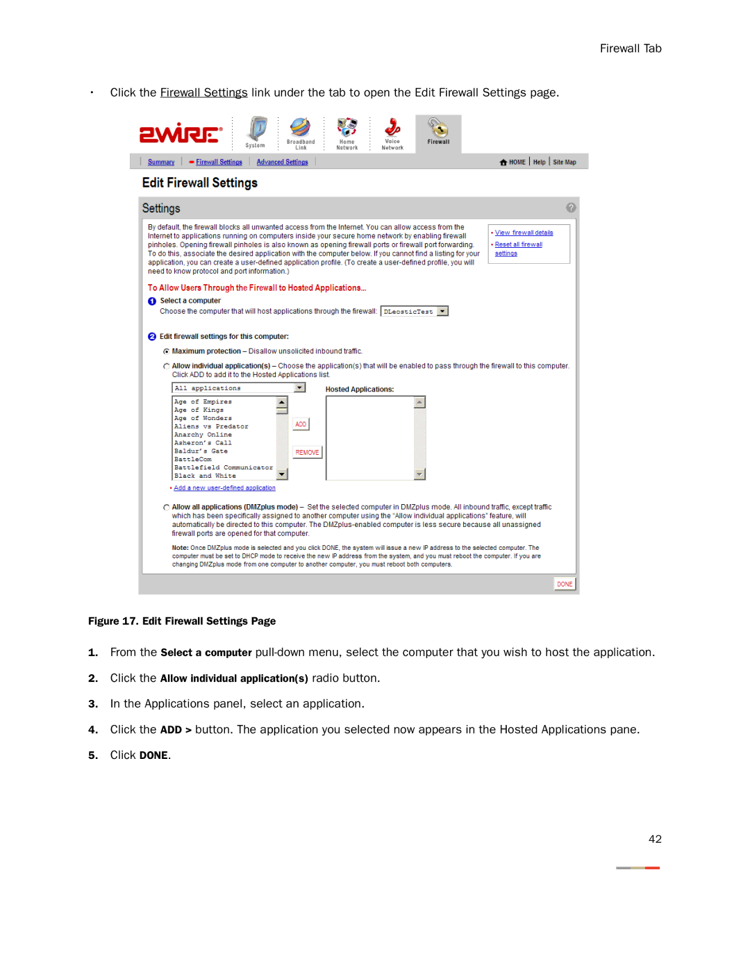 2Wire None manual Edit Firewall Settings 