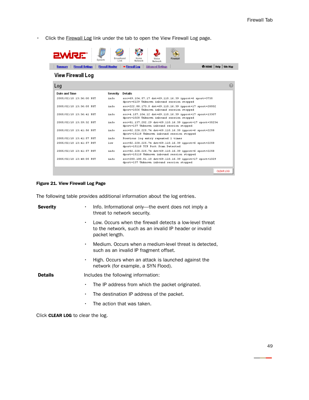 2Wire None manual View Firewall Log 