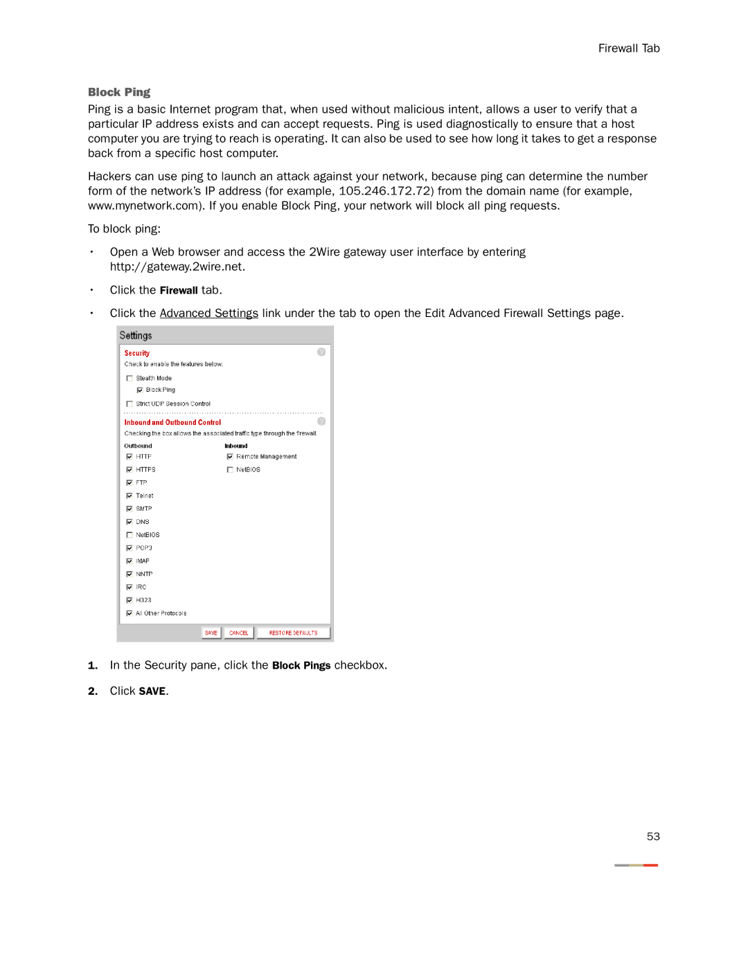 2Wire None manual Block Ping 