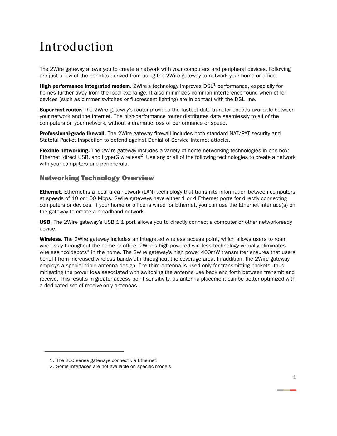 2Wire None manual Introduction, Networking Technology Overview 