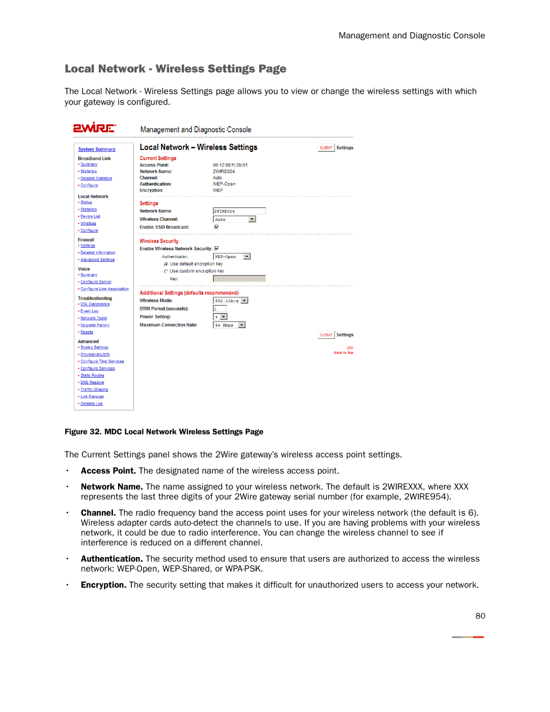 2Wire None manual MDC Local Network Wireless Settings 