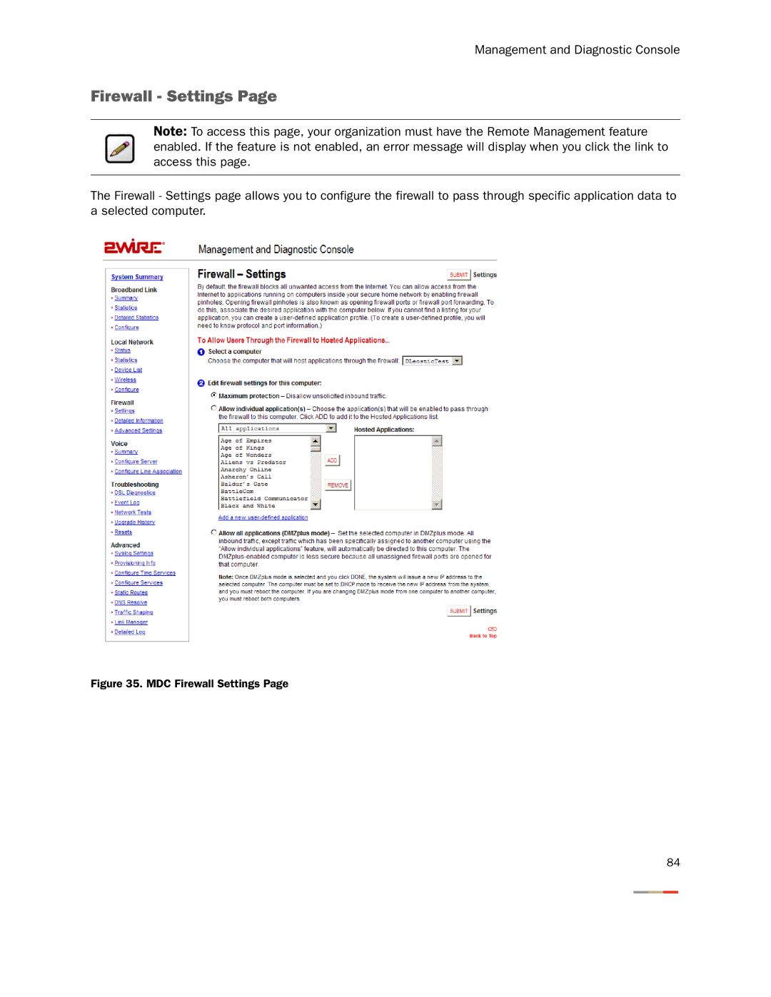 2Wire None manual MDC Firewall Settings 