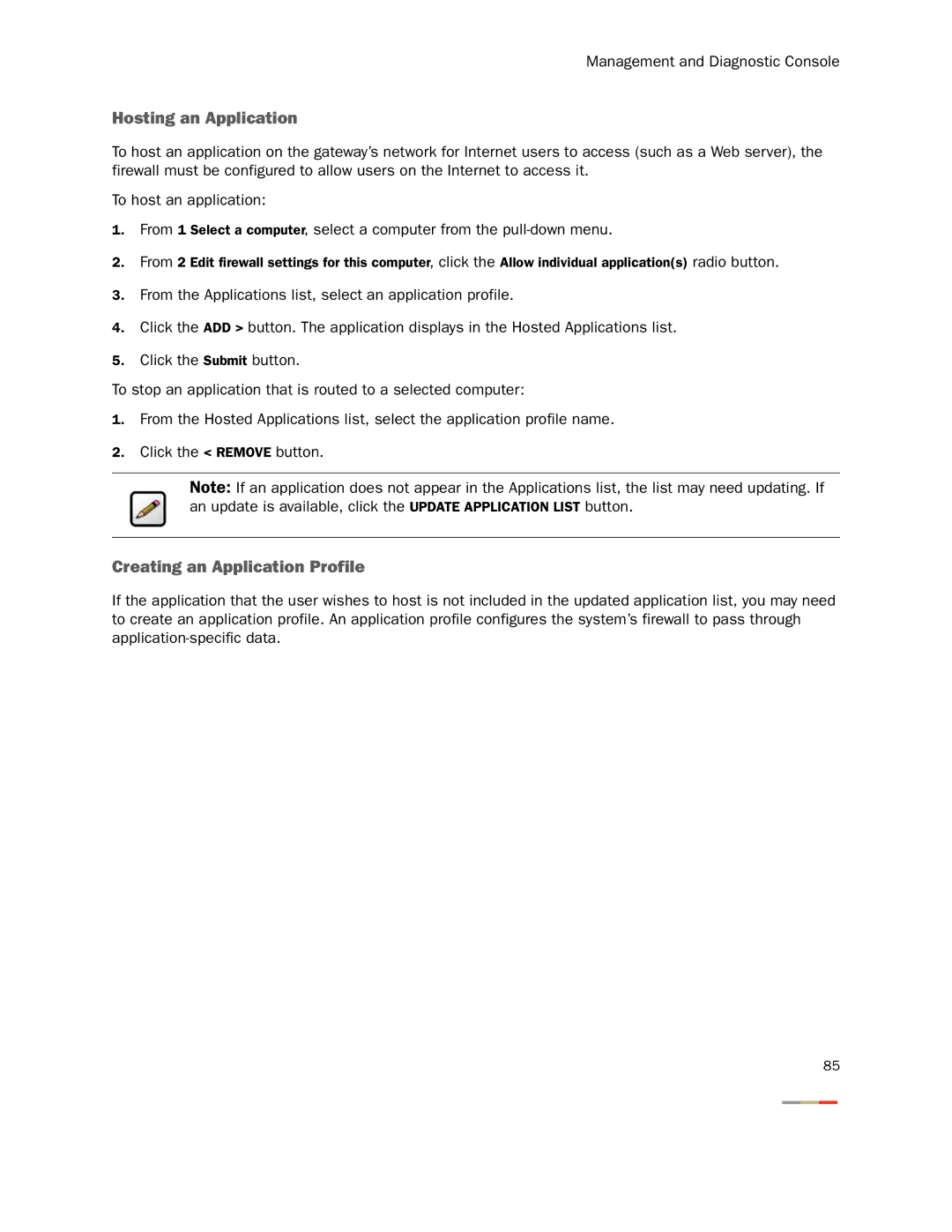 2Wire None manual Hosting an Application, Creating an Application Profile 