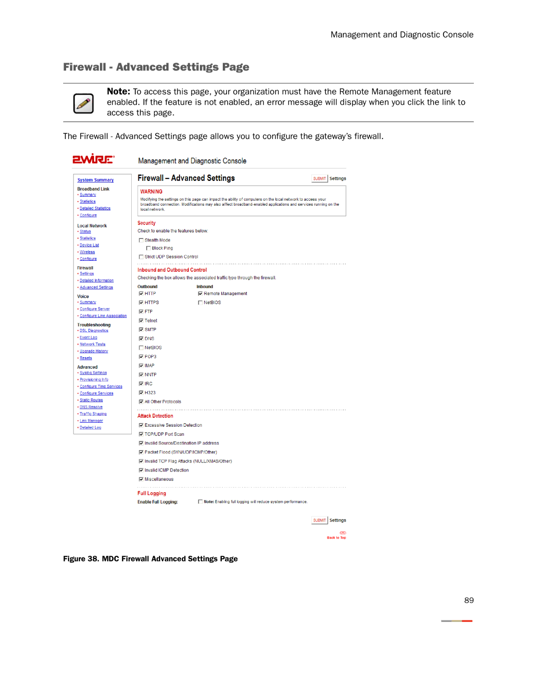 2Wire None manual MDC Firewall Advanced Settings 