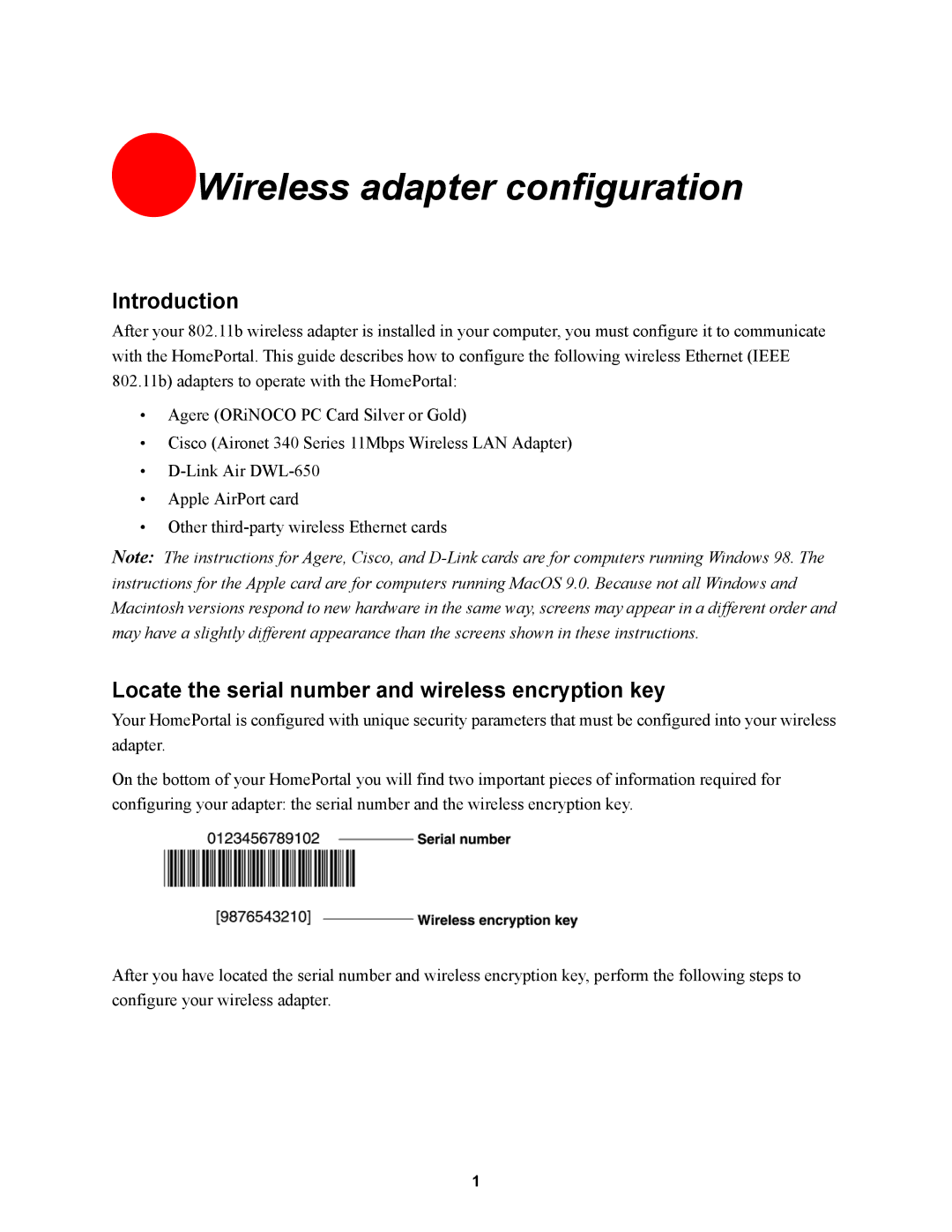 2Wire third-party wireless Ethernet adapters manual Introduction, Locate the serial number and wireless encryption key 