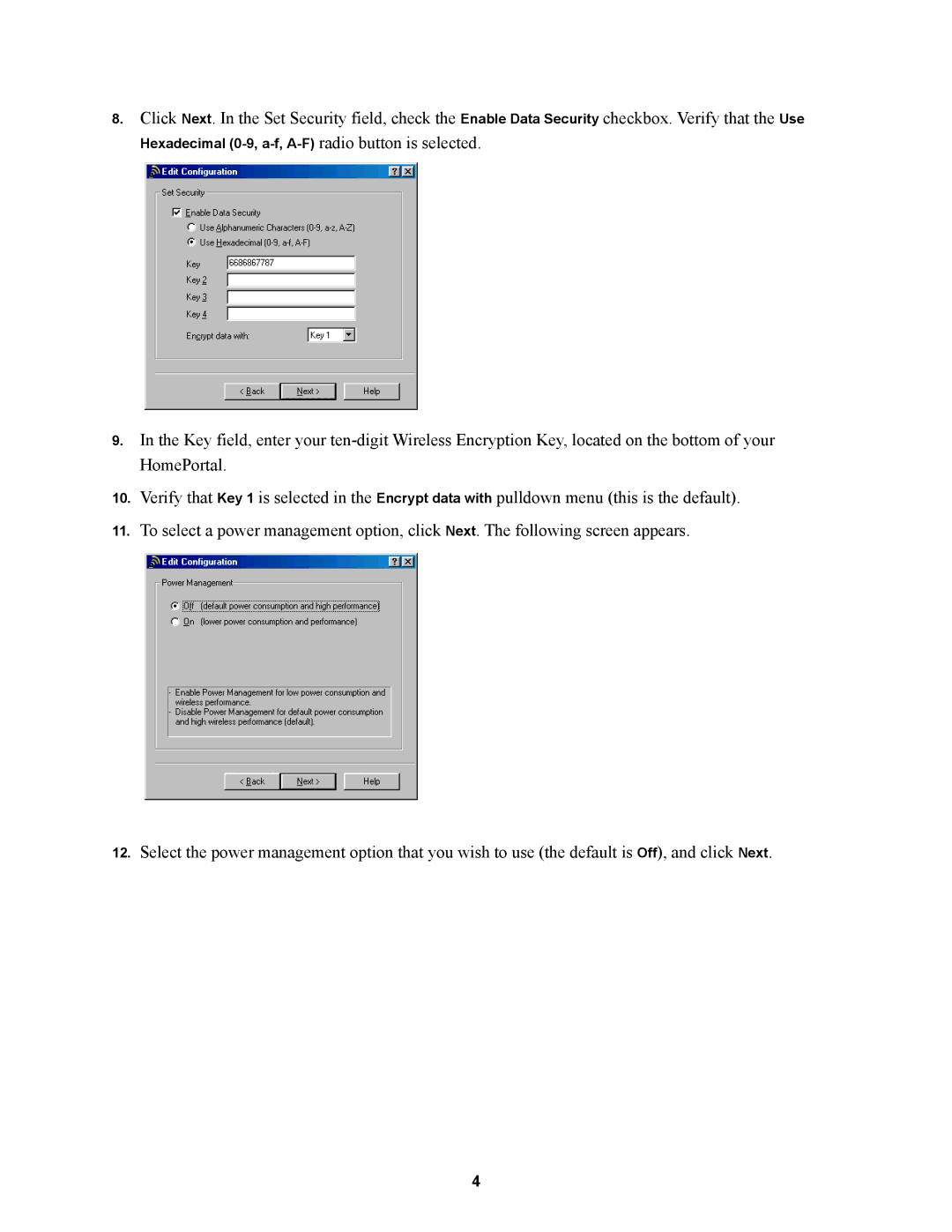 2Wire third-party wireless Ethernet adapters manual Hexadecimal 0-9, a-f, A-F radio button is selected 