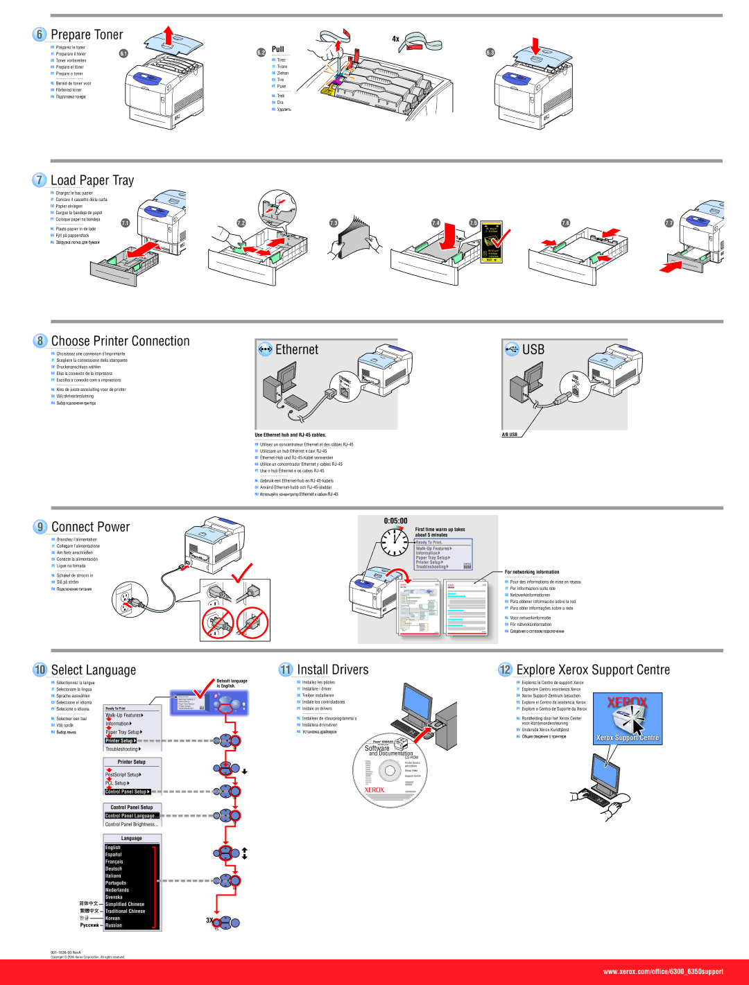 321 Studios 6300/6350 setup guide Prepare Toner, Load Paper Tray, Choose Printer Connection, Connect Power 