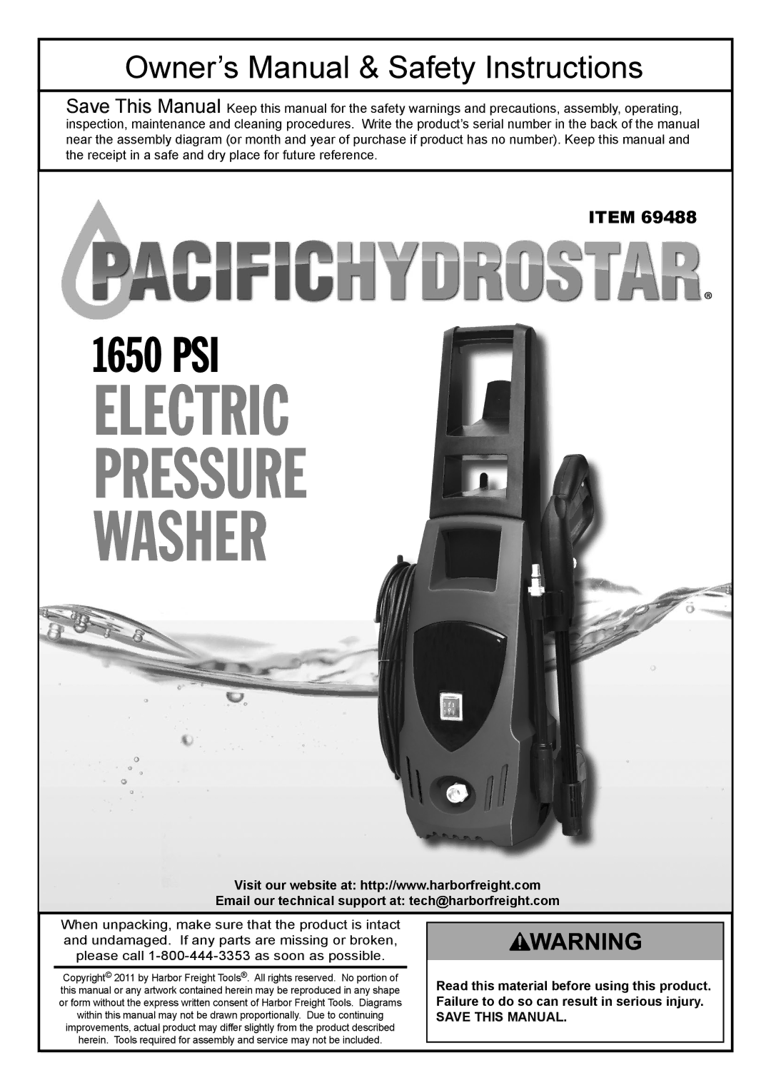 321 Studios 69488 owner manual Electric pressure Washer 