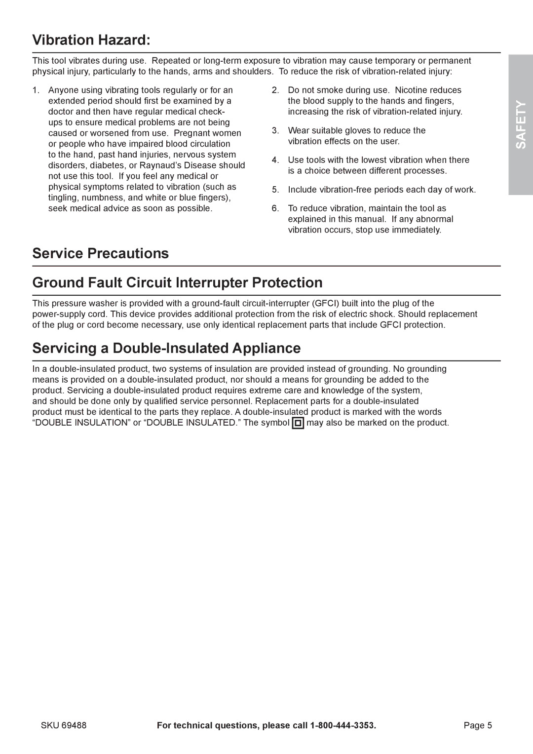 321 Studios 69488 Vibration Hazard, Servicing a Double-Insulated Appliance, Safety, Setup Operation Maintenance 