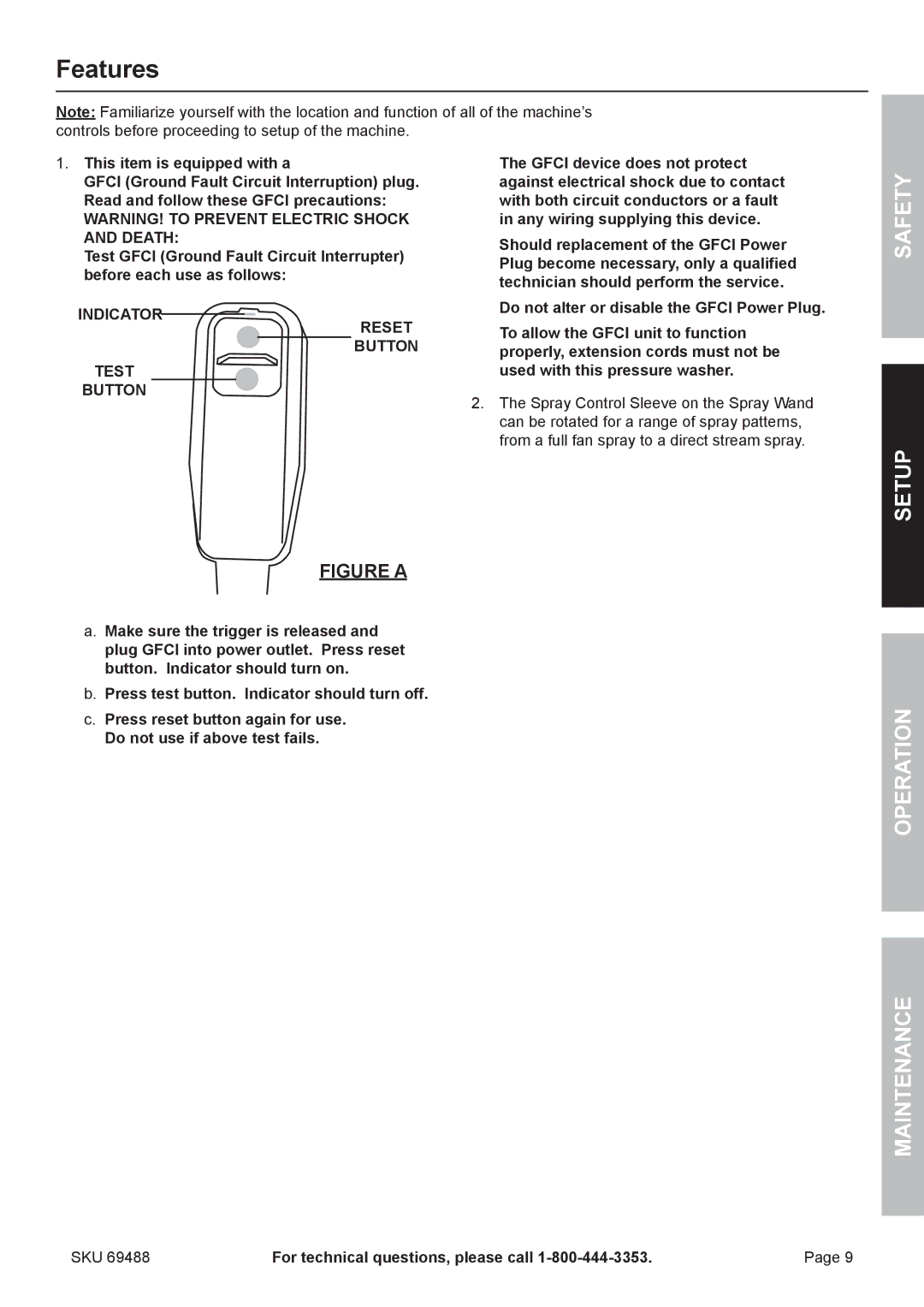 321 Studios 69488 owner manual Features, Safety Setup, Operation Maintenance 